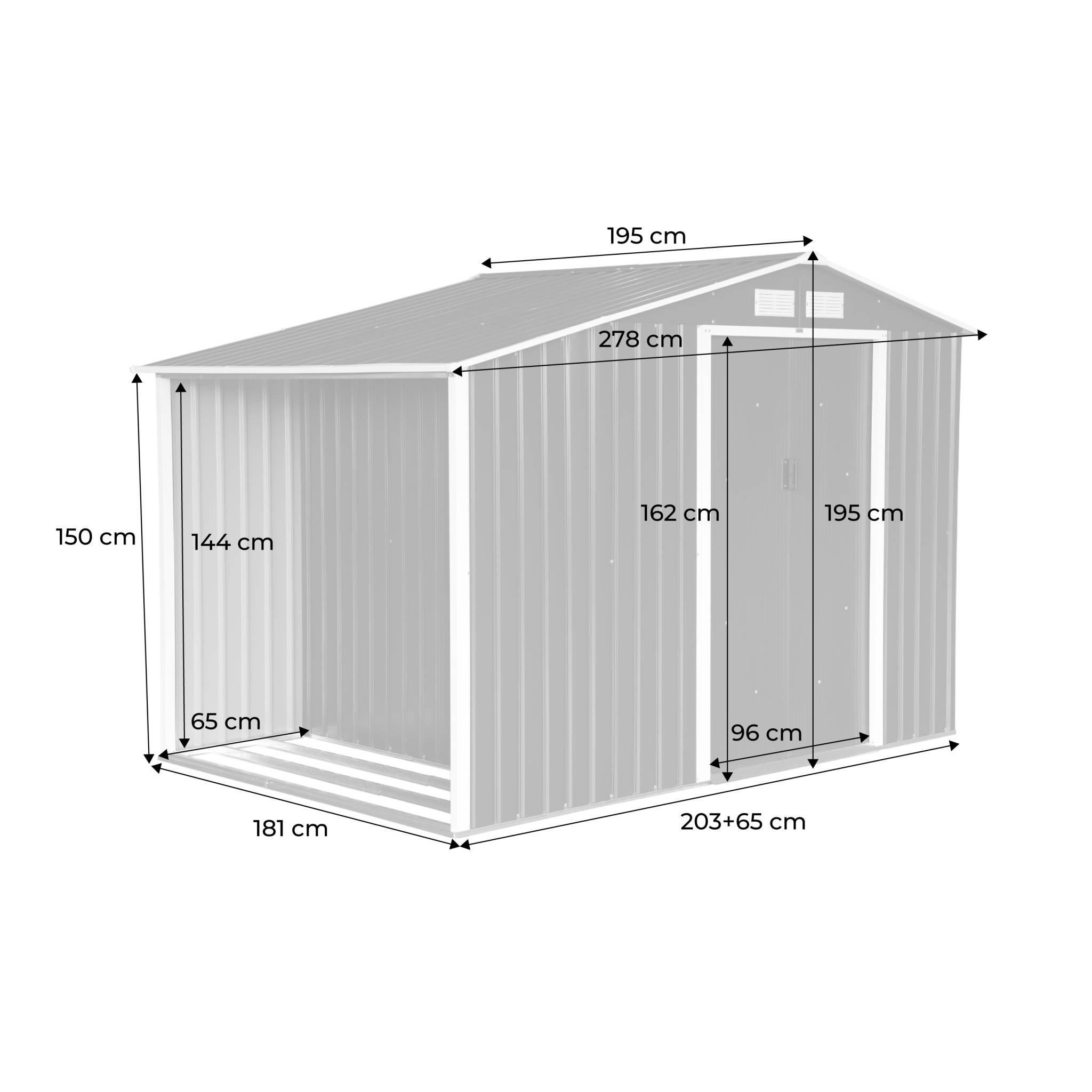 Voir la diapositive 4 : SWEEEK Abri de jardin métal 5.42 m² - Scarpe - Anthracite. en acier galvanisé - Avec espace de rangement. abri bûches - Double porte coulissante. toiture double pente. L 278 x P 195 x H 195 cm