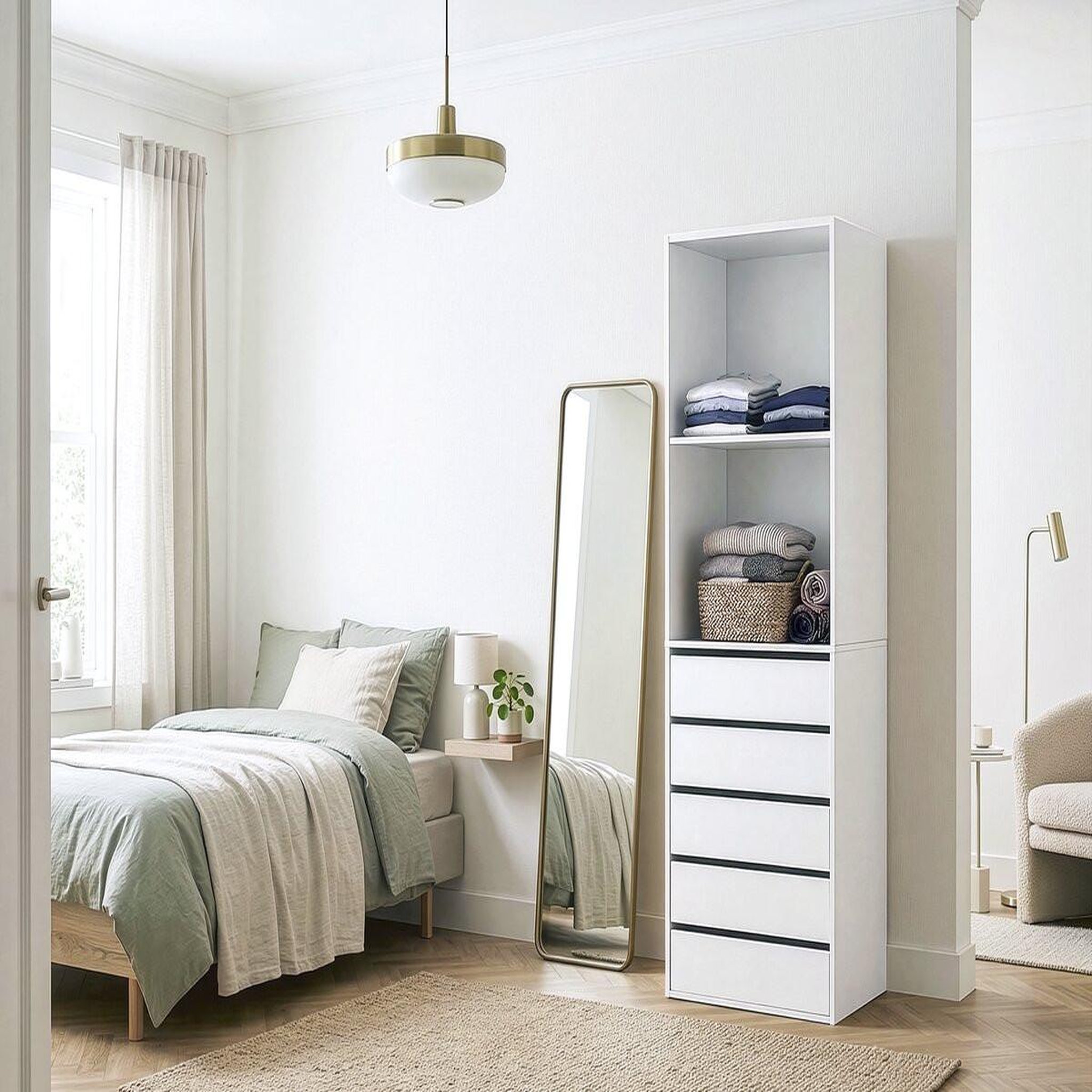 Voir la diapositive 2 : Habitat et Jardin Armoire avec 5 tiroirs et 2 étagères  opéra  - 60 x 45 x 180 cm - blanc