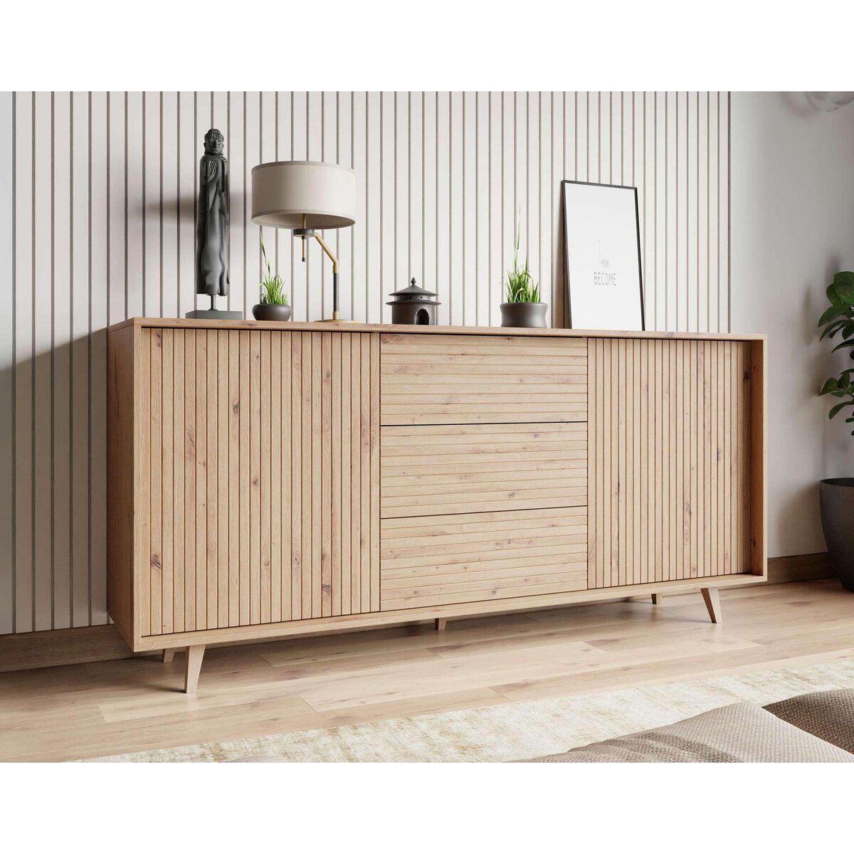 BEST MOBILIER Diego - buffet - effet bois - 3 tiroirs et 2 portes - 180 cm