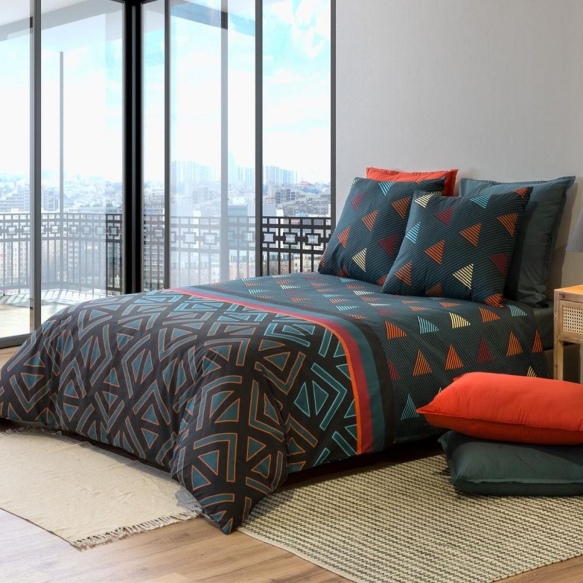 ATELIER DU COTON Housse de couette 240x220 HOLI + 2 taies coton 57 fils