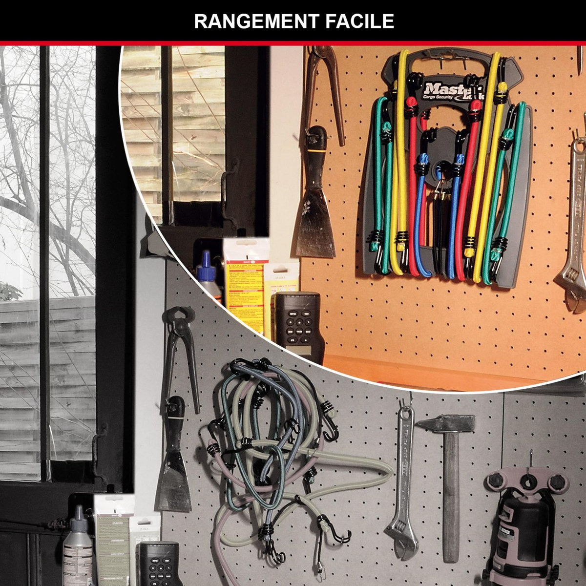 Master lock Tendeurs avec Crochets [Pack de 10 Elastiques] [Double Crochet Inversé] 3043EURDAT