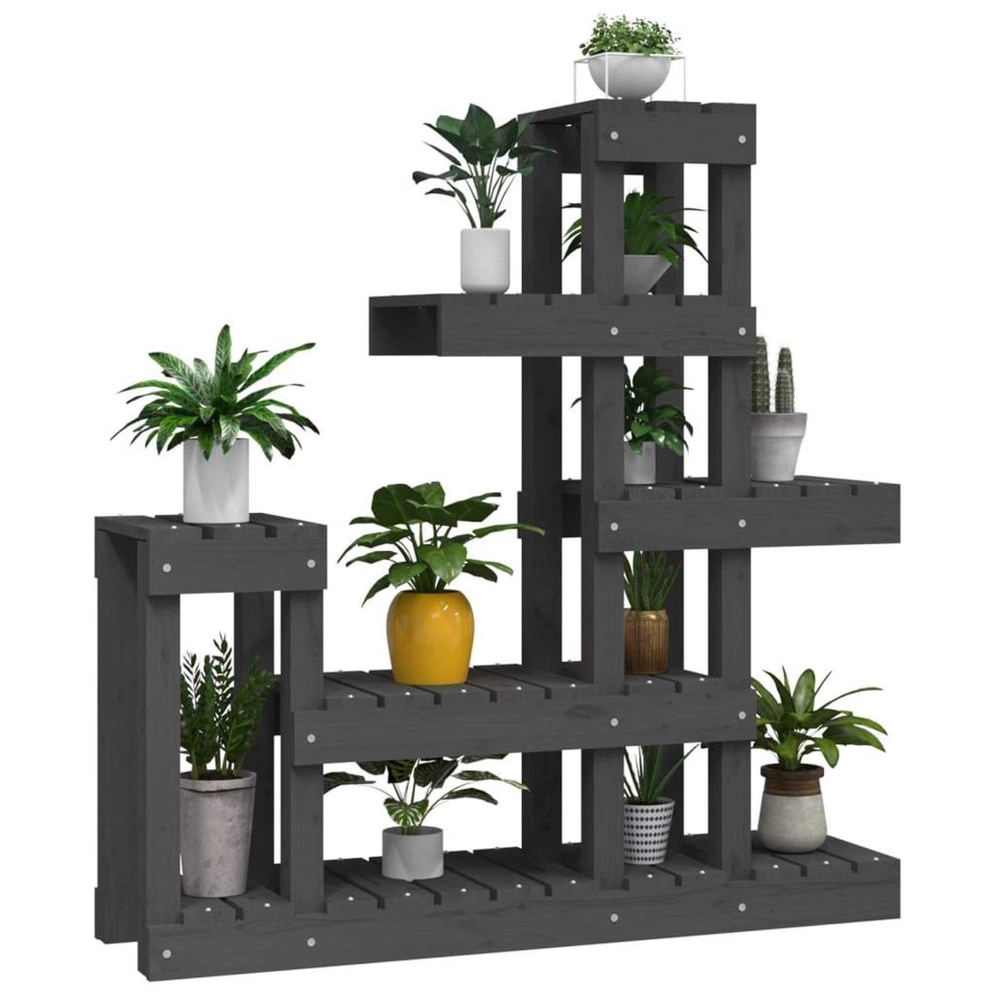 Voir la diapositive 4 : VIDAXL Support a plantes Gris 92x25x97 cm Bois massif de pin