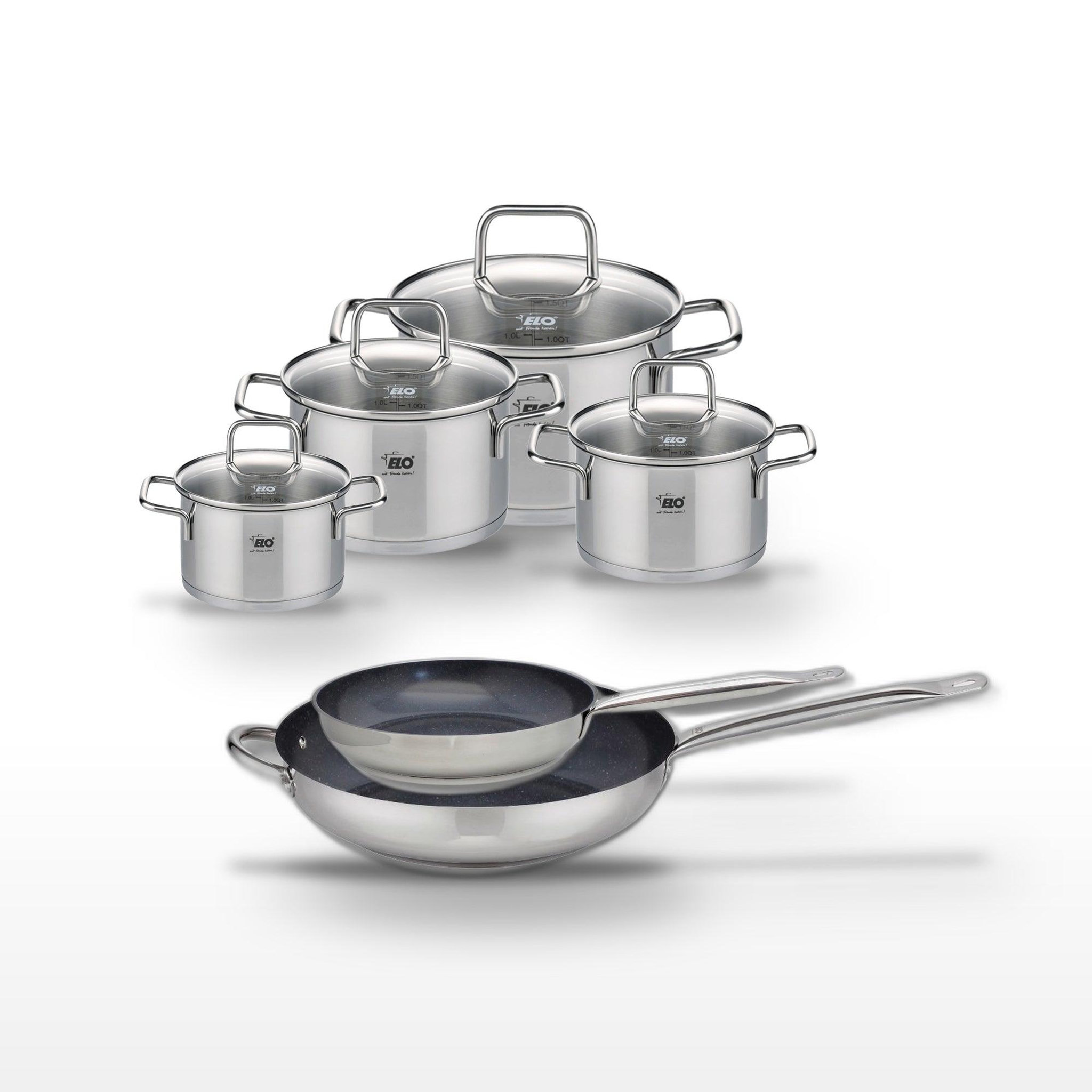 ELO Lot de 2 poêles 24/32 cm elo profi therm platinum et 4 faitouts elo citrin