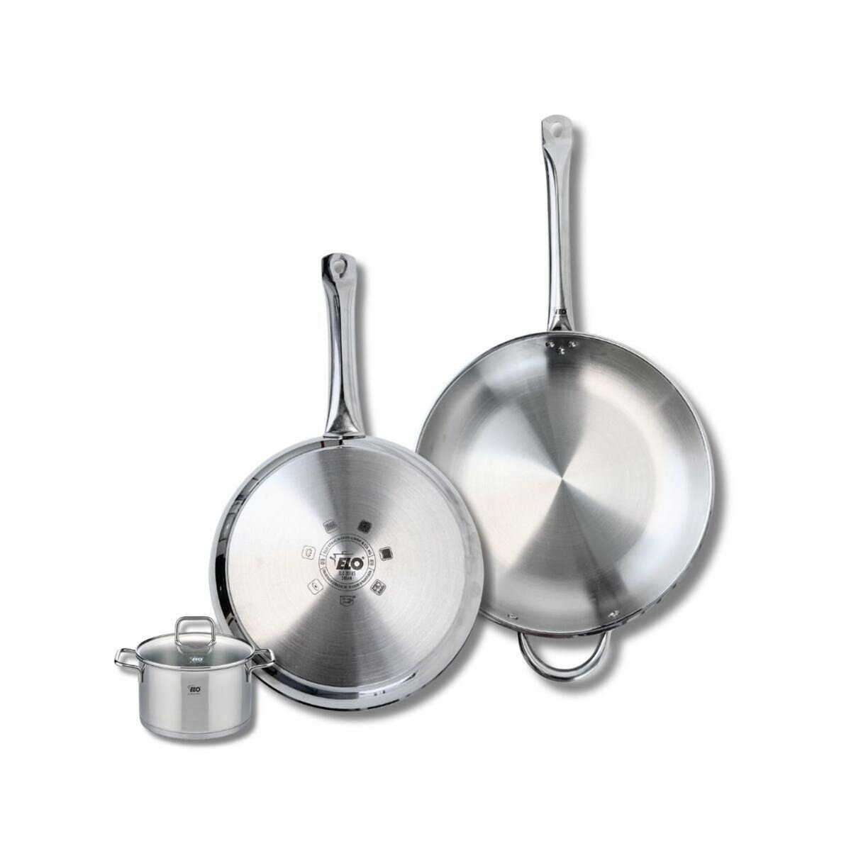 ELO Ensemble de 2 Poêles de cuisson 28 et 32 cm et 1 faitout 12 cm Elo Profi Citrin