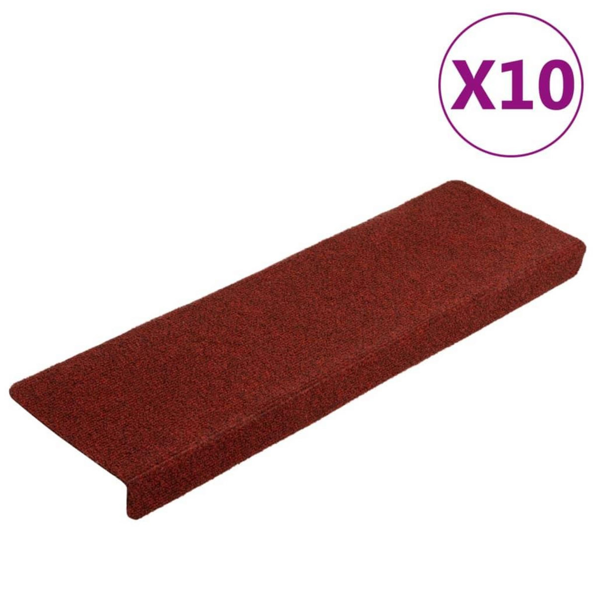 VIDAXL Tapis de marches d'escalier 10pcs Bordeaux 65x21x4cm Aiguillete