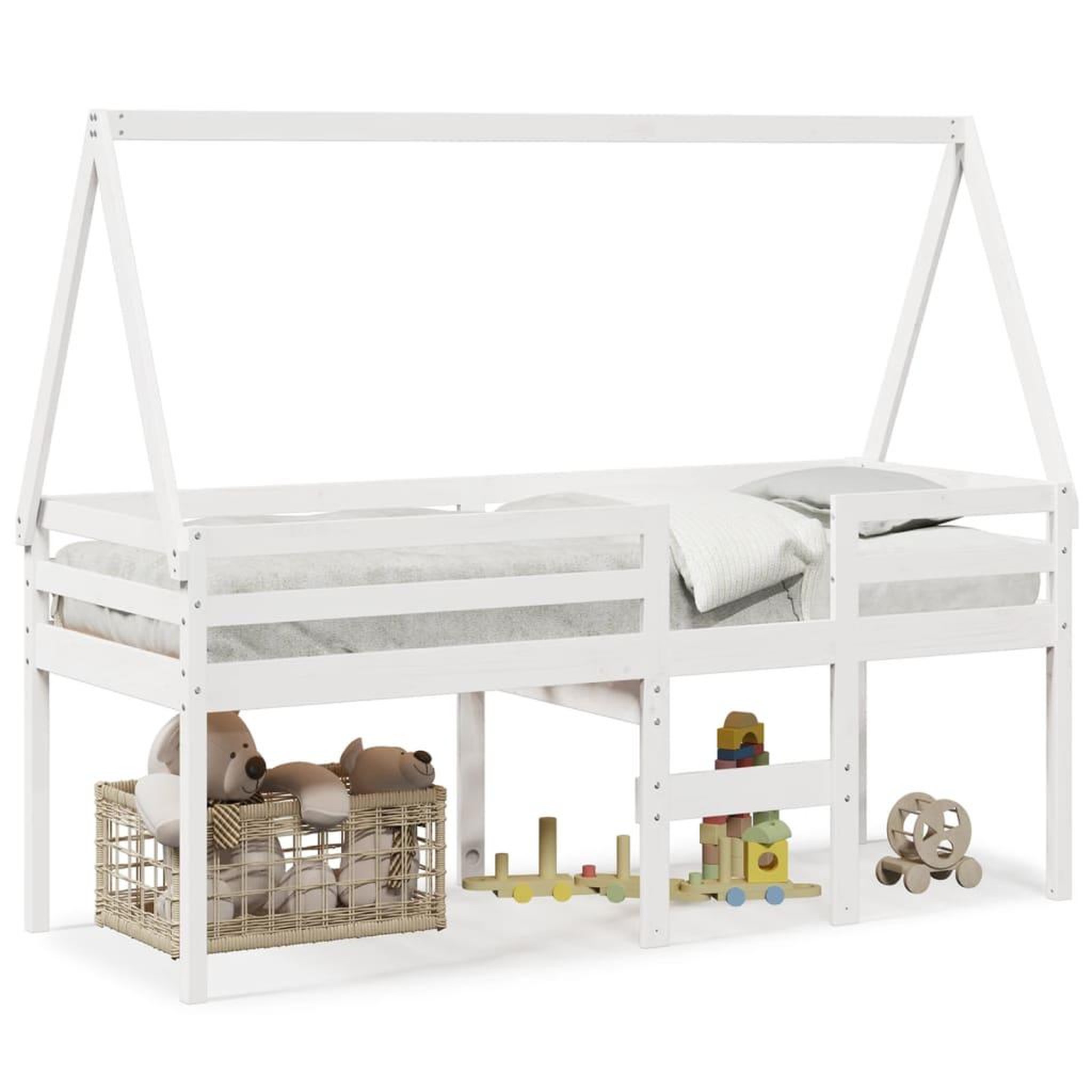 Voir la diapositive 2 : VIDAXL Lit haut sans matelas blanc 75x190 cm bois de pin massif