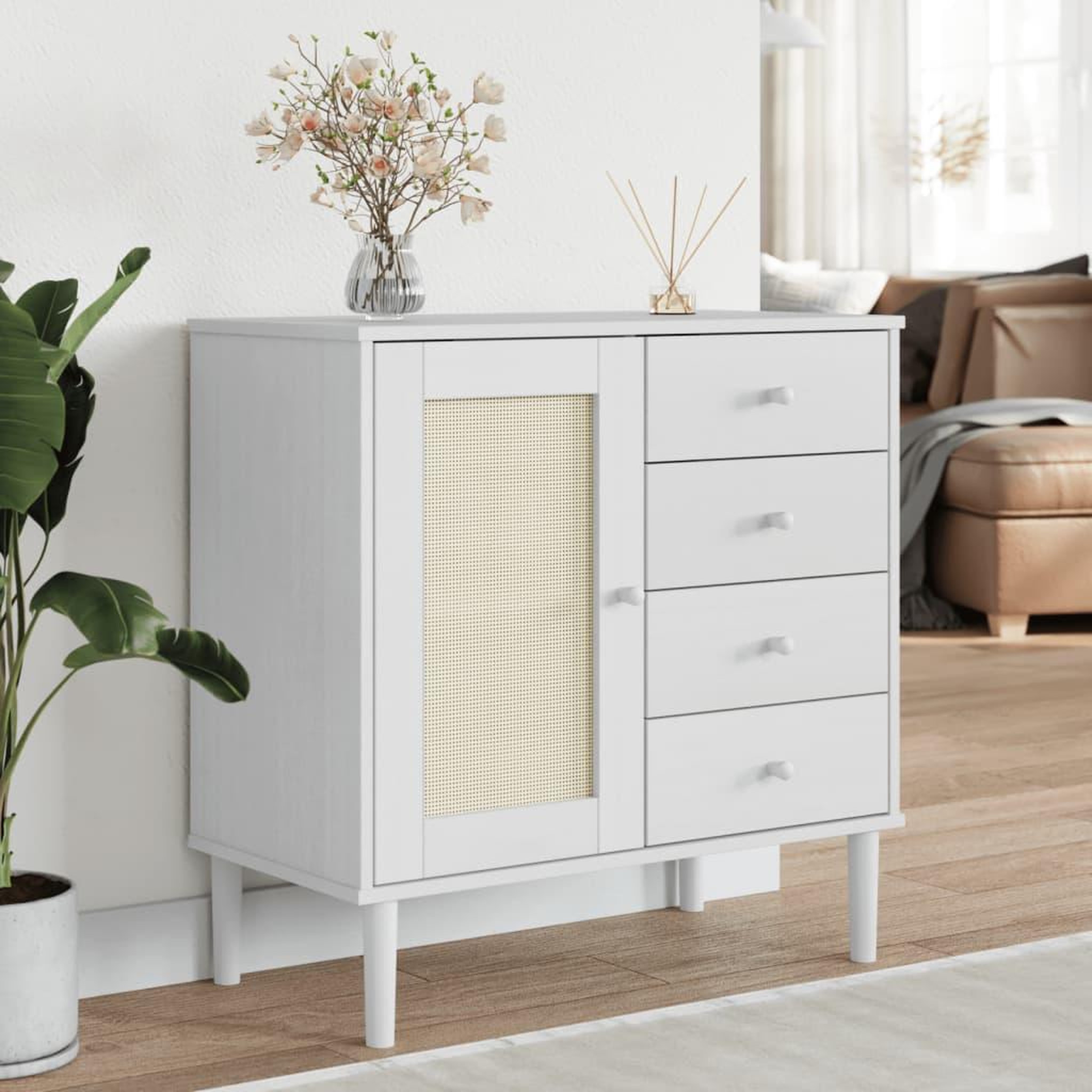 VIDAXL Buffet SENJA aspect rotin blanc 80x40x80 cm bois massif de pin
