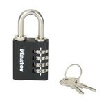 Master lock 7641EURDBLK Cadenas à combinaison et clé de secours pour un usage intérieur, 78 x 40 x 16 mm