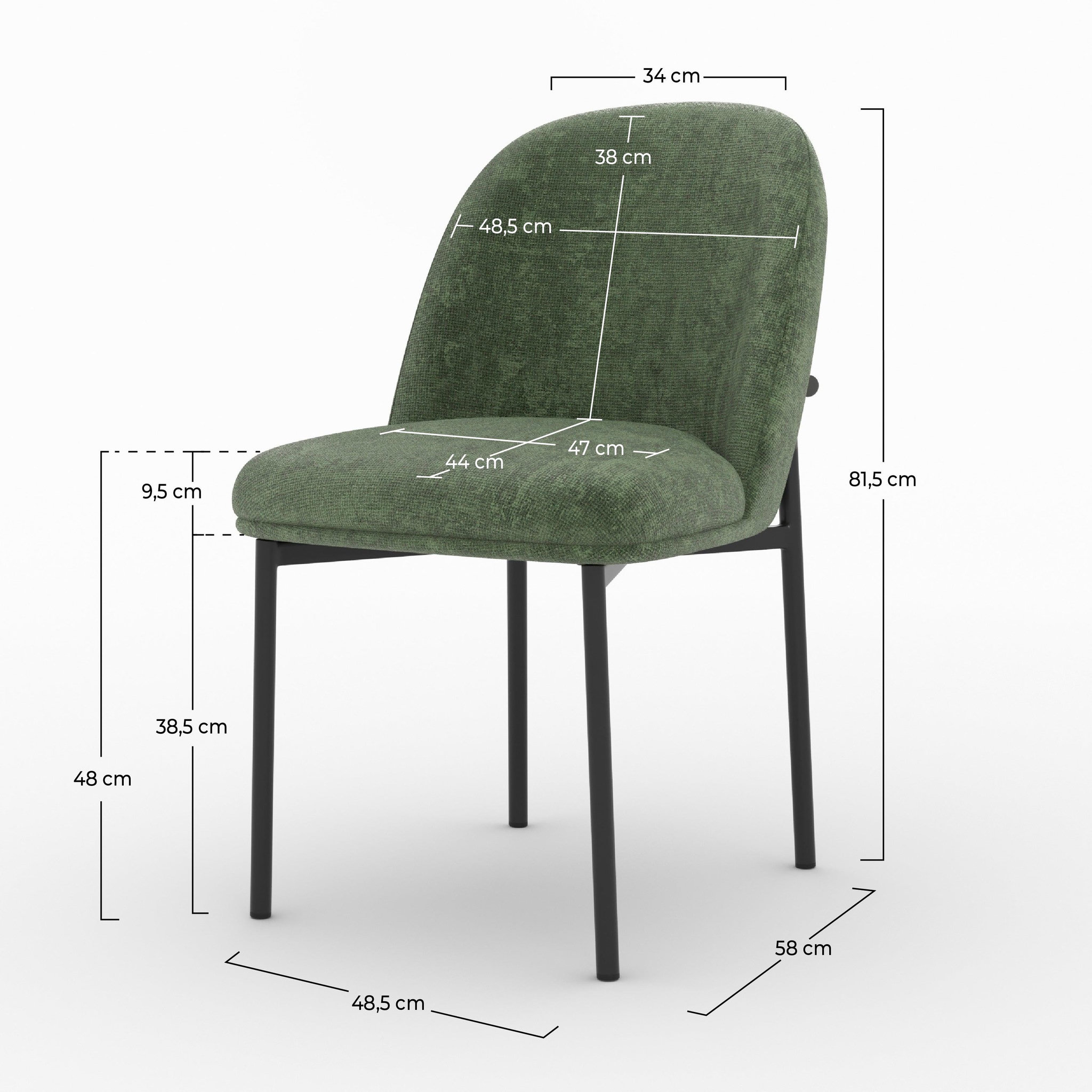 Voir la diapositive 4 : MAISON PAVANE Lot de 2 chaises en tissu vert sapin et pieds métal noir-noah