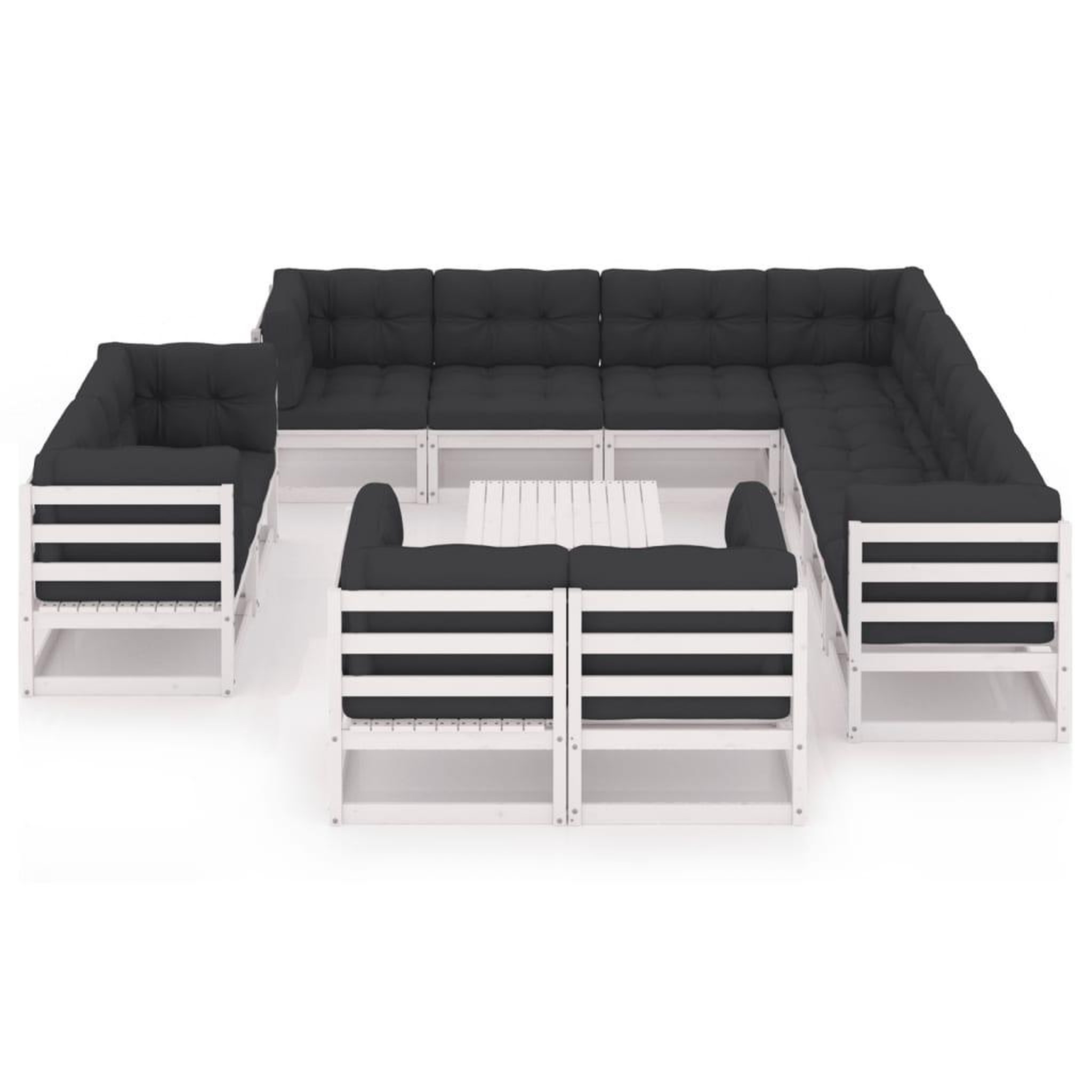 Voir la diapositive 3 : VIDAXL Salon de jardin 12 pcs avec coussins Blanc Bois de pin massif