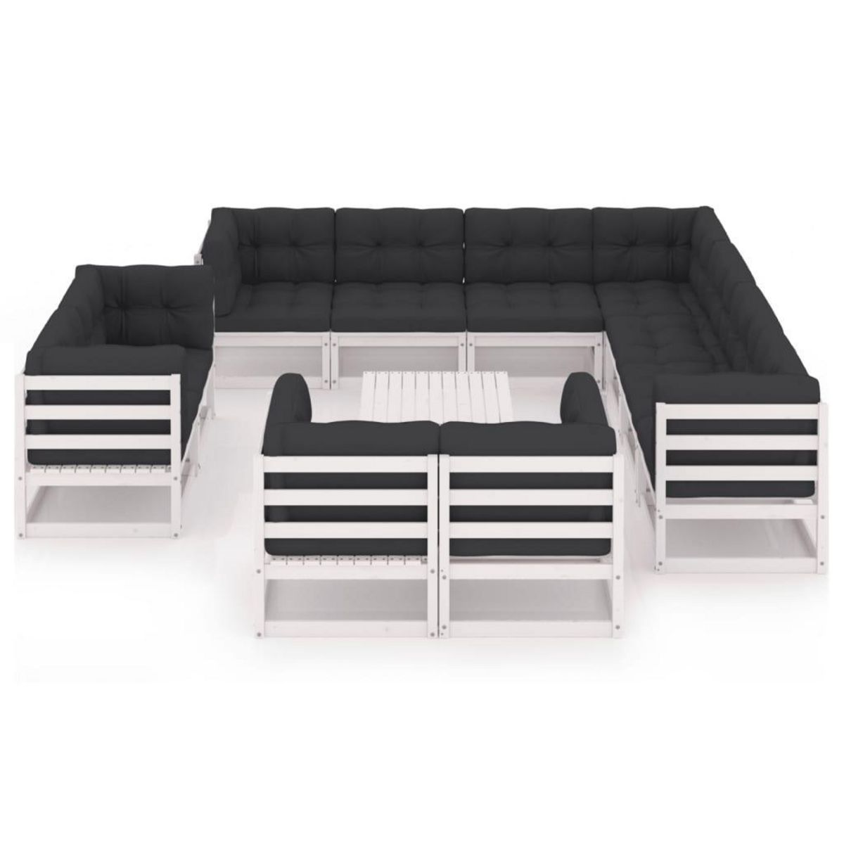 VIDAXL Salon de jardin 12 pcs avec coussins Blanc Bois de pin massif