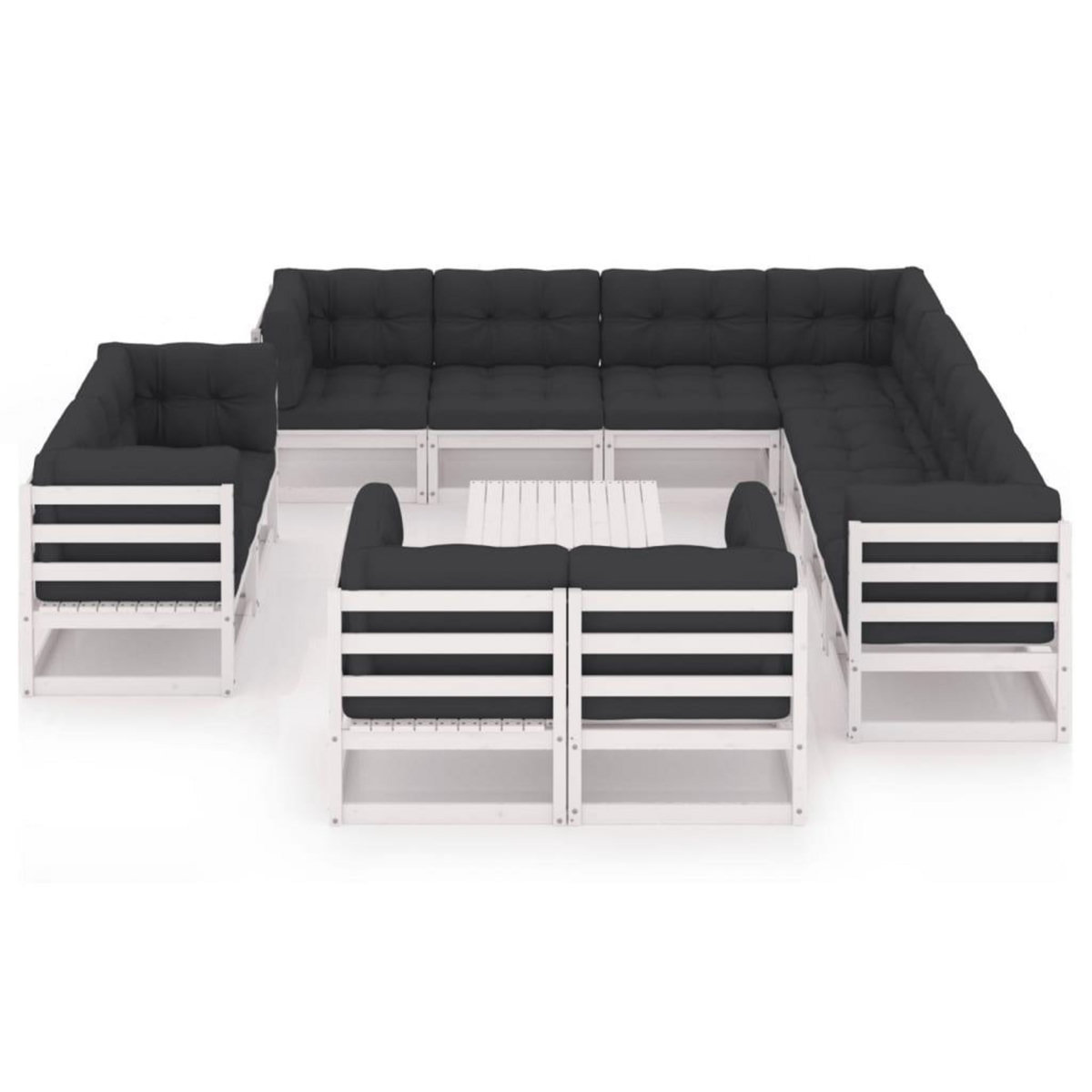 VIDAXL Salon de jardin 12 pcs avec coussins Blanc Bois de pin massif