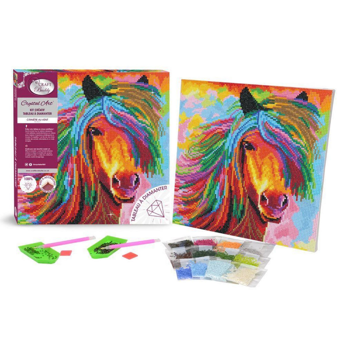 Oz International Tableau Crystal Art à diamanter - Cheval coloré - 30 x 30 cm