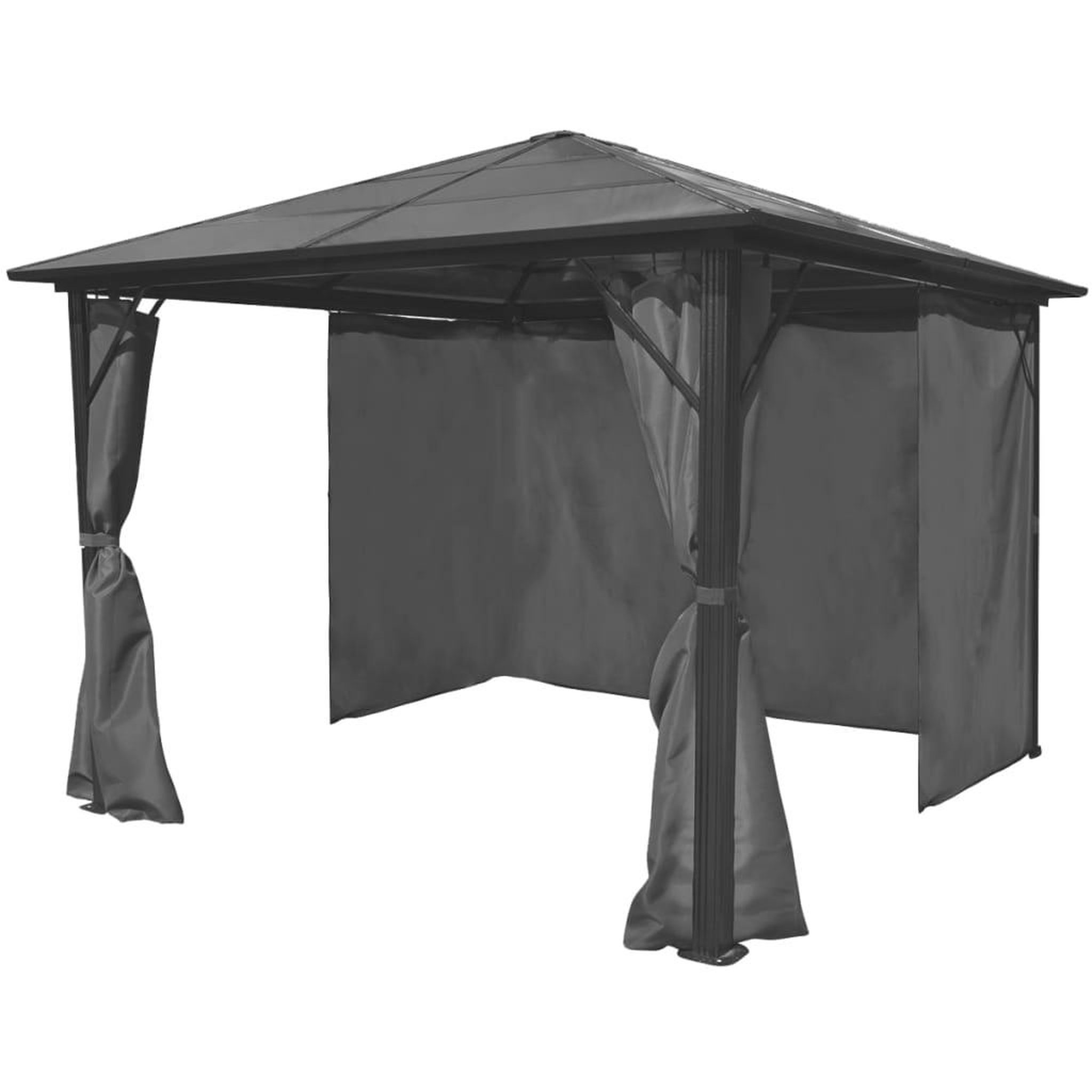 Voir la diapositive 2 : VIDAXL Belvedere avec rideau Anthracite Aluminium 300 x 300 cm