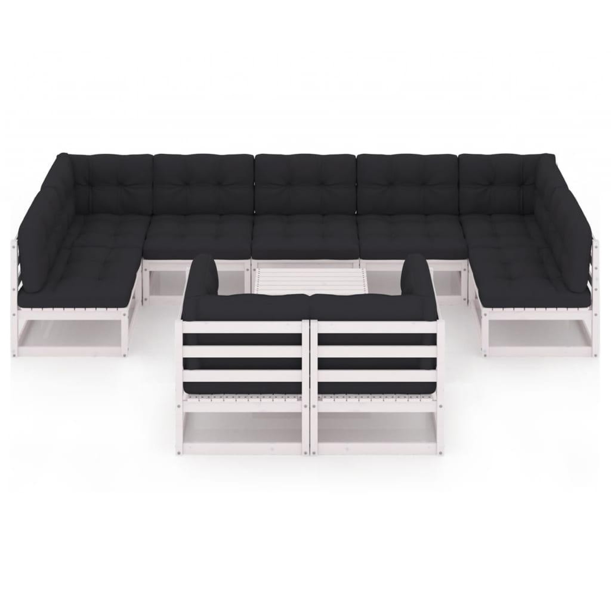 Voir la diapositive 3 : VIDAXL Salon de jardin 10 pcs avec coussins Blanc Bois de pin massif