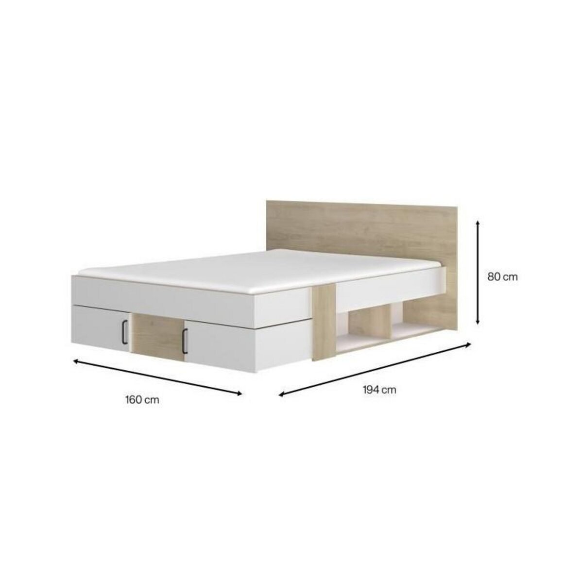 DIAGONE DIAGONE Lit adulte avec tiroirs de rangement - Chene et blanc - 140 x 190 - SWIVEL