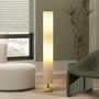 Voir la diapositive 2 : HOMCOM Lampadaire colonne sur pied bois contemporain H.120 cm abat-jour lin beige