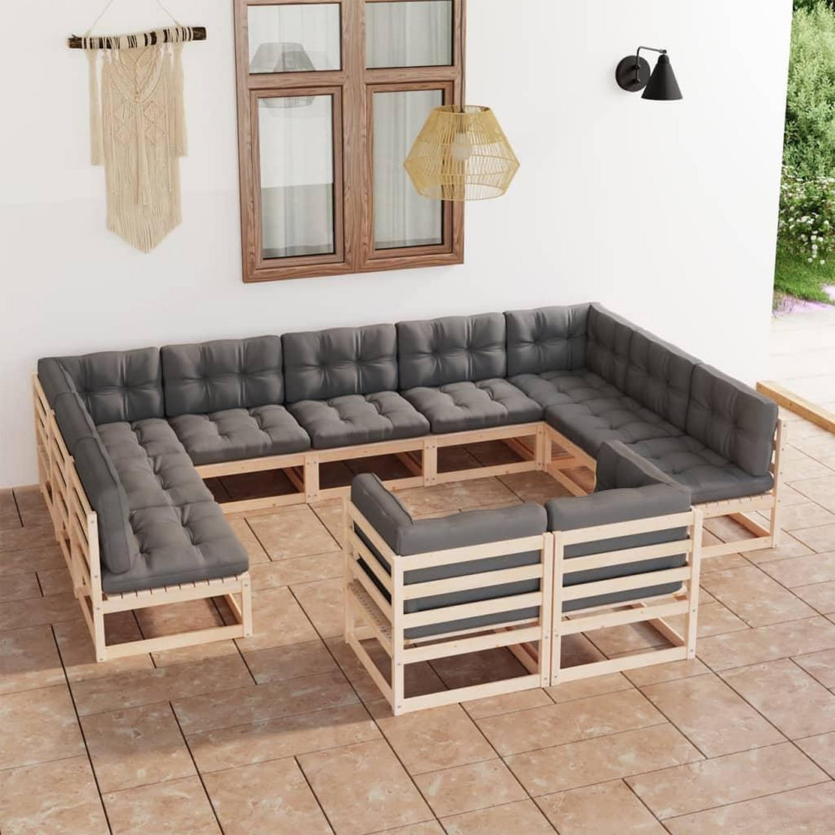 VIDAXL Salon de jardin 11 pcs avec coussins Bois de pin massif