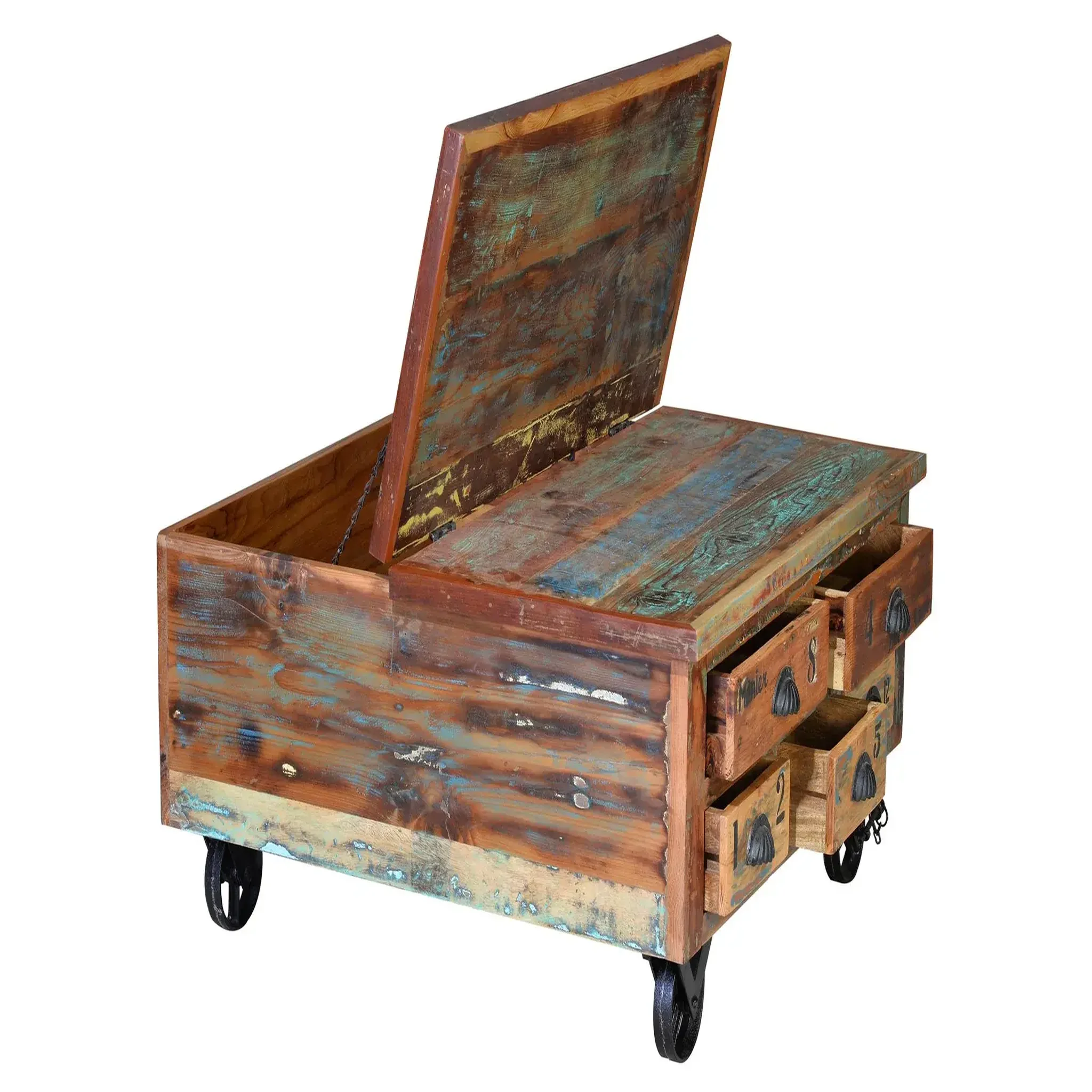 Voir la diapositive 4 : GINER Y COLOMER SL Table basse en bois recyclé 90 cm style vintage moderne