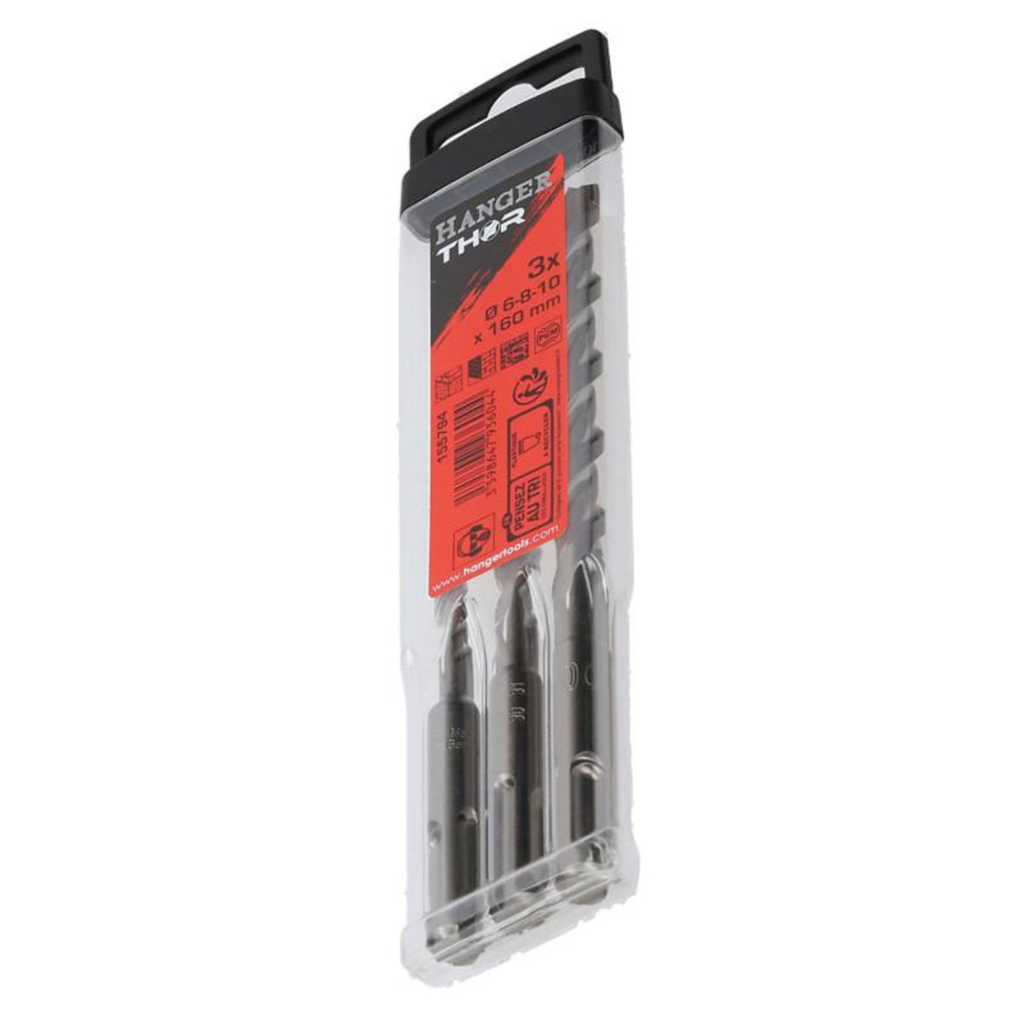 Voir la diapositive 2 : Shiny Hanger Set de 3 forets béton SDS Plus 2 taillants THOR 6 8 10 x 160 mm HANGER 155794