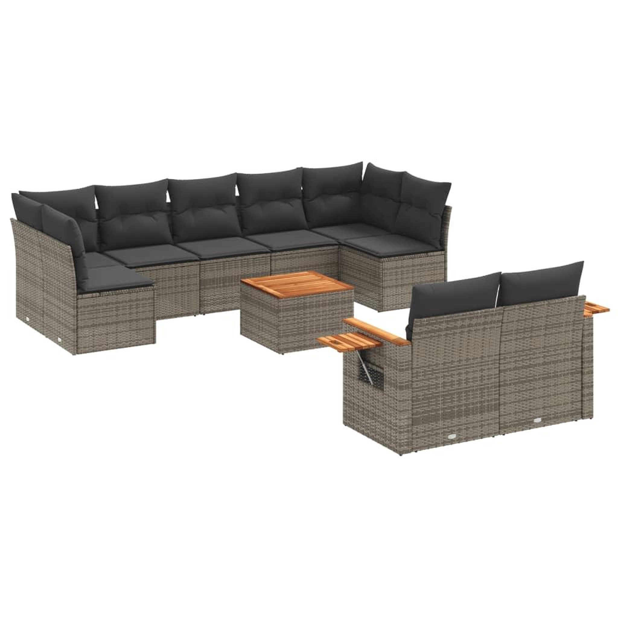 Voir la diapositive 2 : VIDAXL Salon de jardin avec coussins 10 pcs gris resine tressee