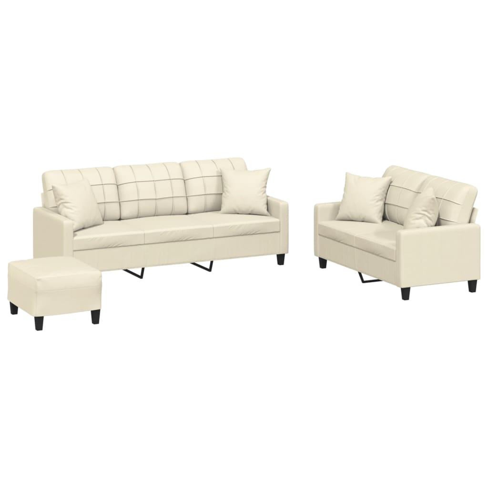 Voir la diapositive 2 : VIDAXL Ensemble de canapes 3 pcs avec coussins creme similicuir