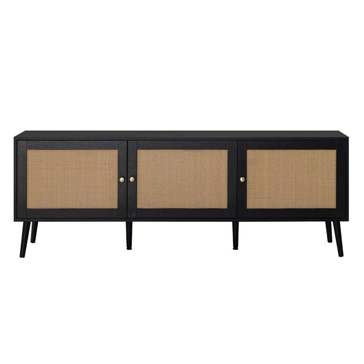 BEST MOBILIER Goto - meuble tv - noir et cannage - 3 portes - 167 cm