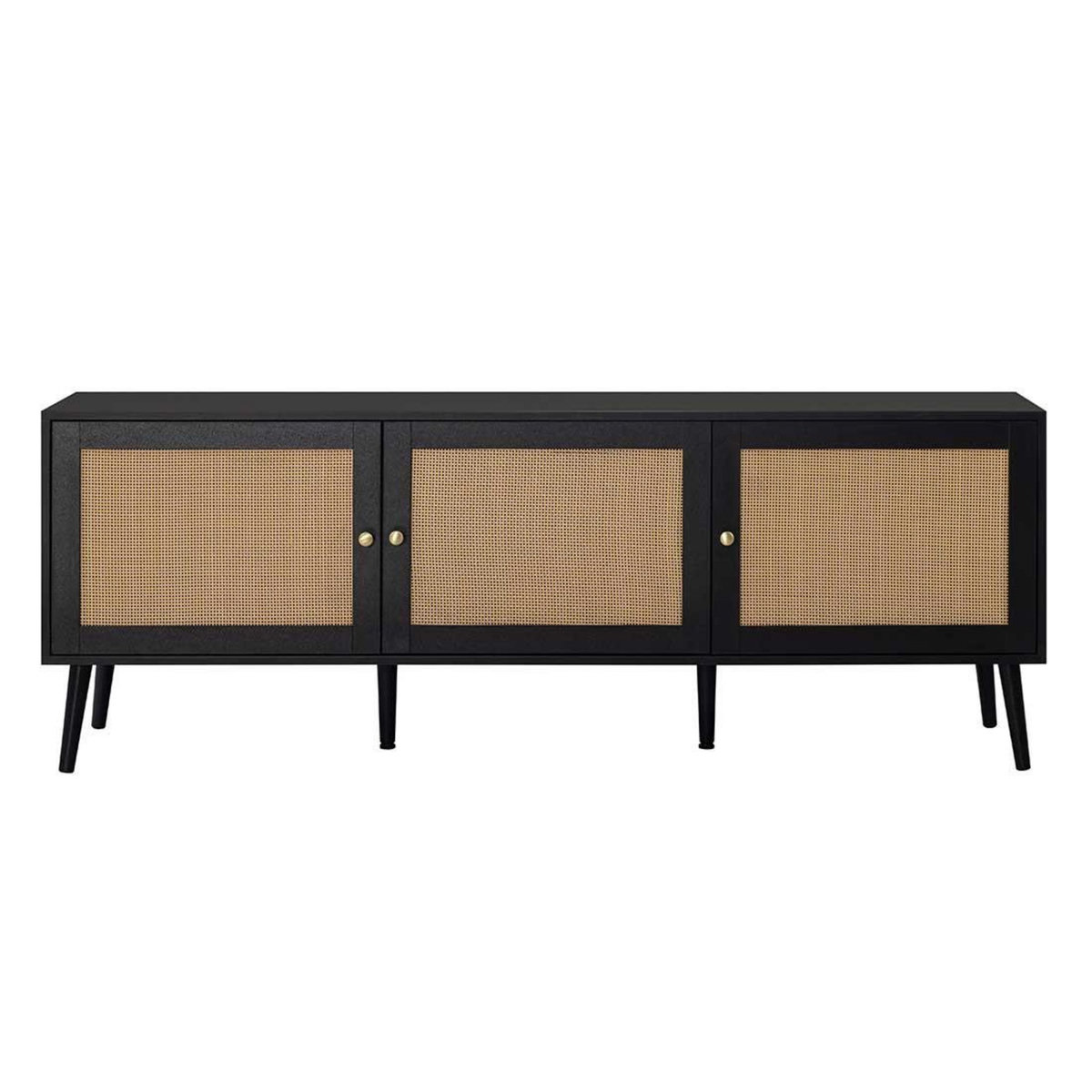 BEST MOBILIER Goto - meuble tv - noir et cannage - 3 portes - 167 cm