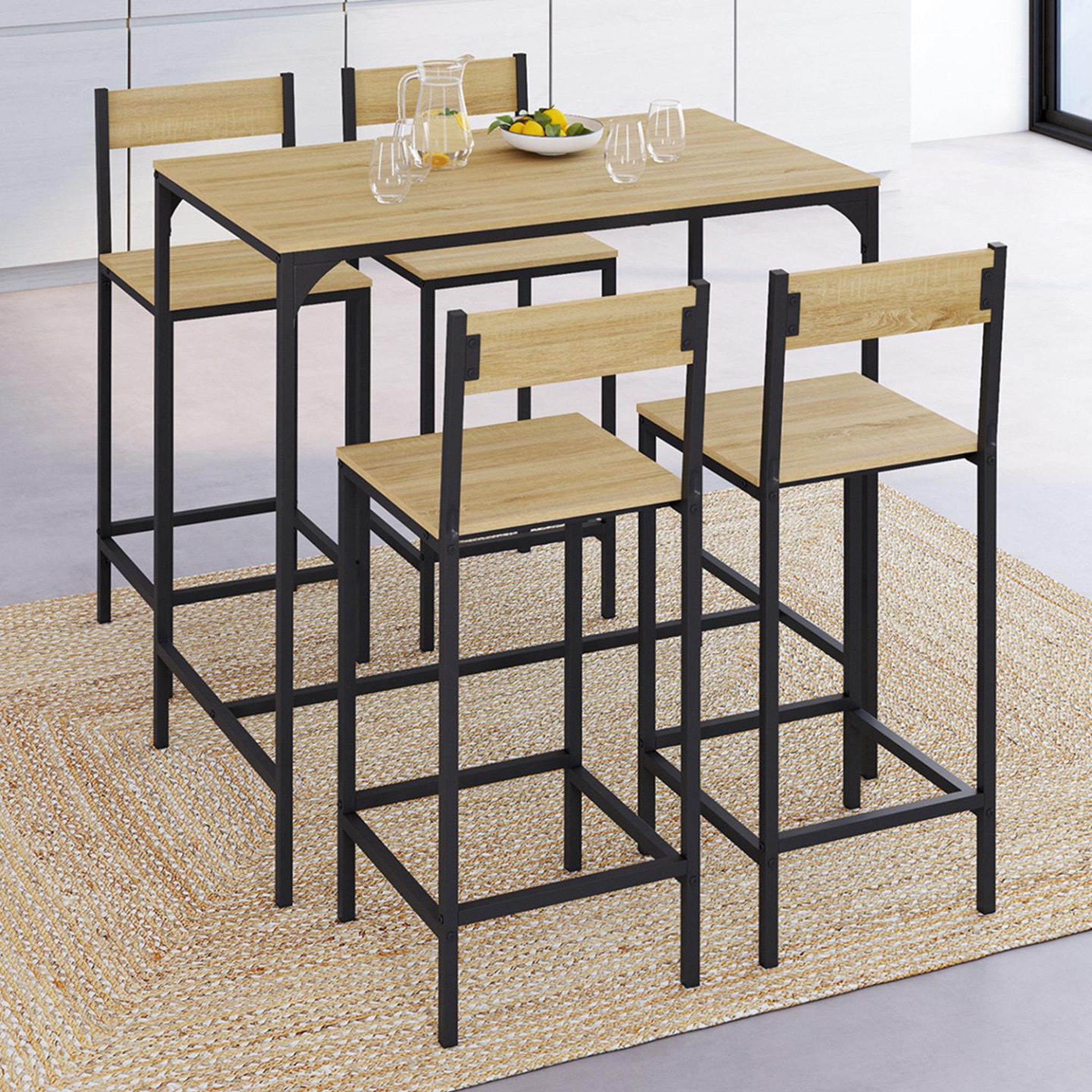 Voir la diapositive 2 : ID MARKET Ensemble table haute de bar detroit 100 cm et 4 chaises de bar design industriel