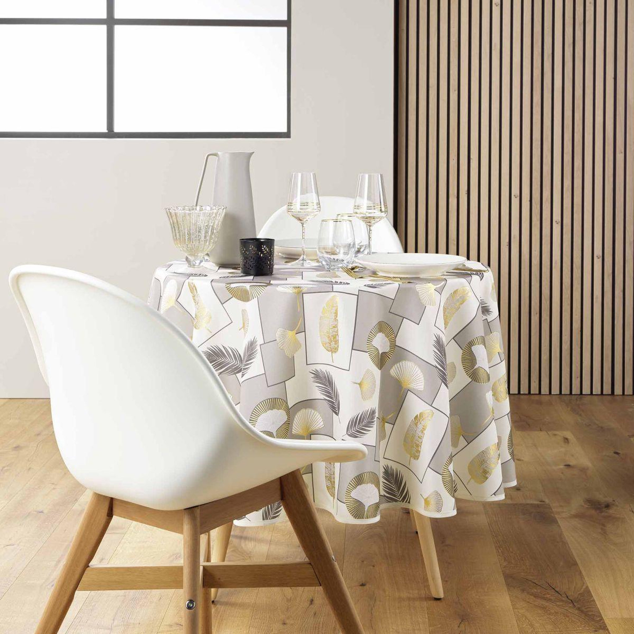 Voir la diapositive 4 : Douceur d'Intérieur Nappe ronde antitache imprimé  natane  180cm naturel