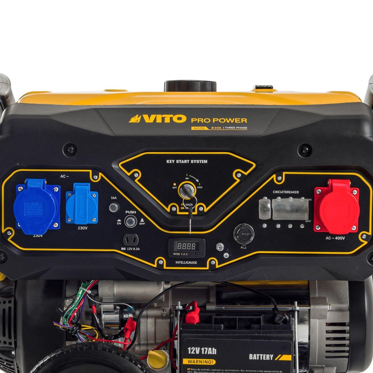 VITO Groupe électrogène Essence 8.0kVA 18CV DUAL POWER 230V/400V Démarrage éléctrique / manuel AVR, 25L, Maison Chantier VITO