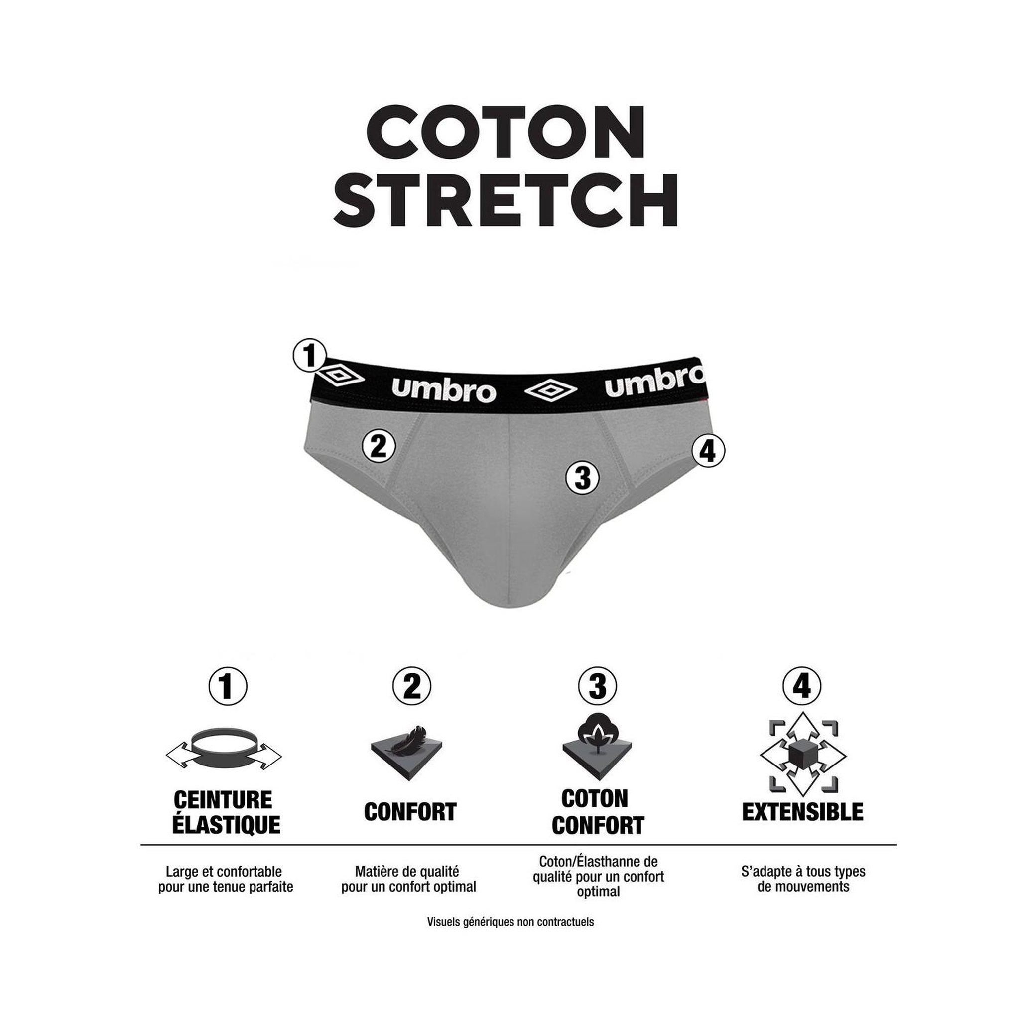 Voir la diapositive 2 : UMBRO Lot de 4 slips homme en coton uni