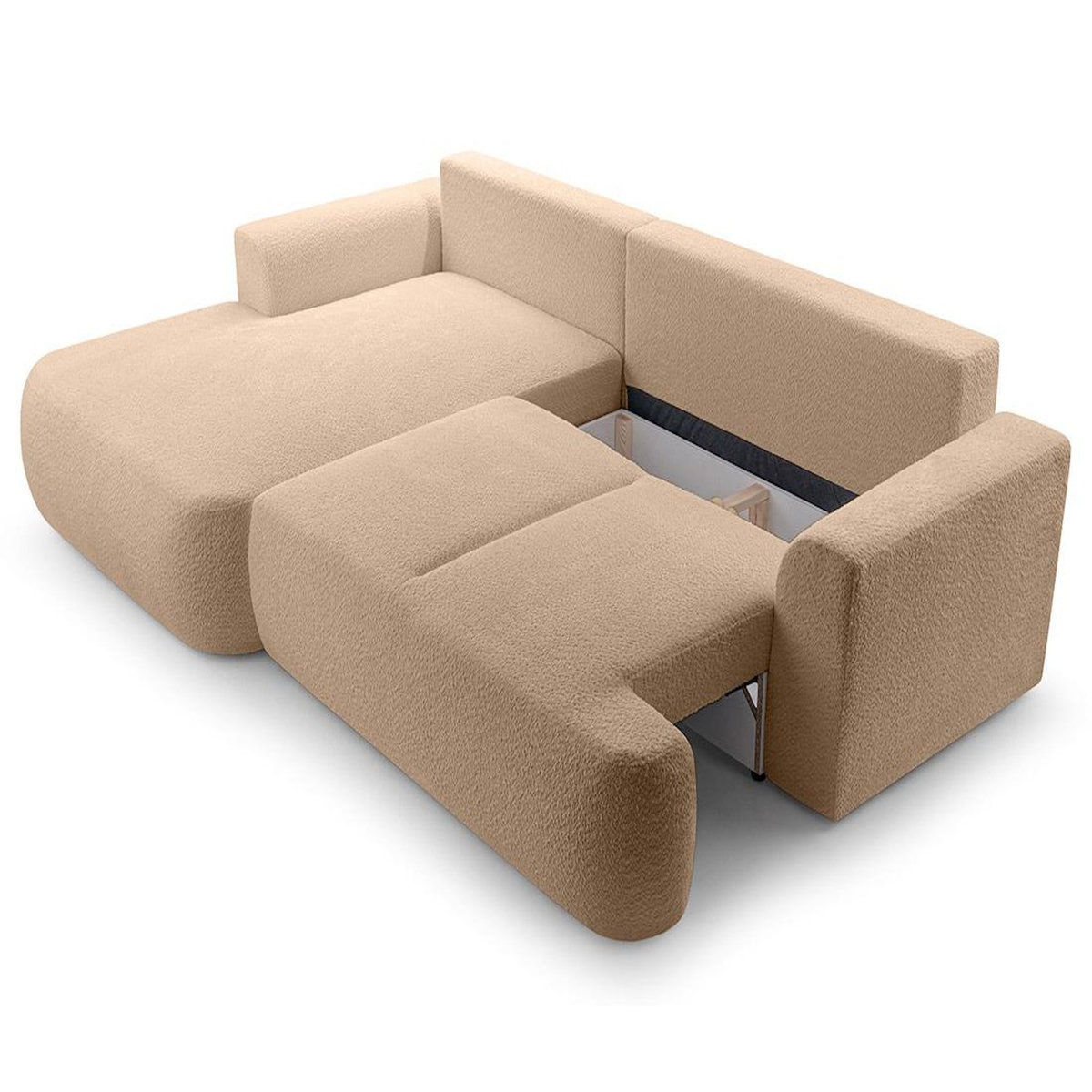BEST MOBILIER Candela - canapé d'angle gauche 4 places - convertible avec coffre - en tissu bouclette