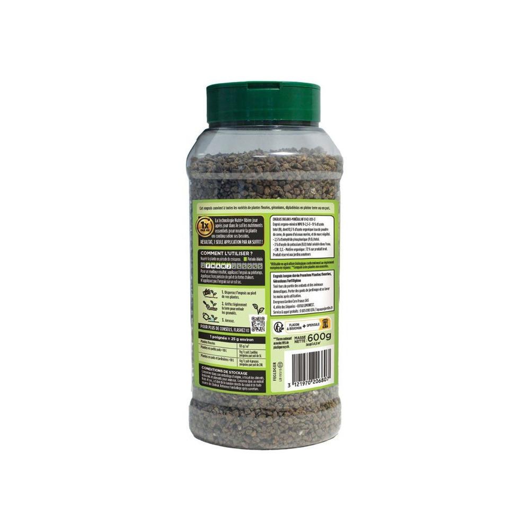 Voir la diapositive 3 : Fertiligene Fertiligene engrais long action plantes fleuries géraniums et dipladénias, granulés 600 g