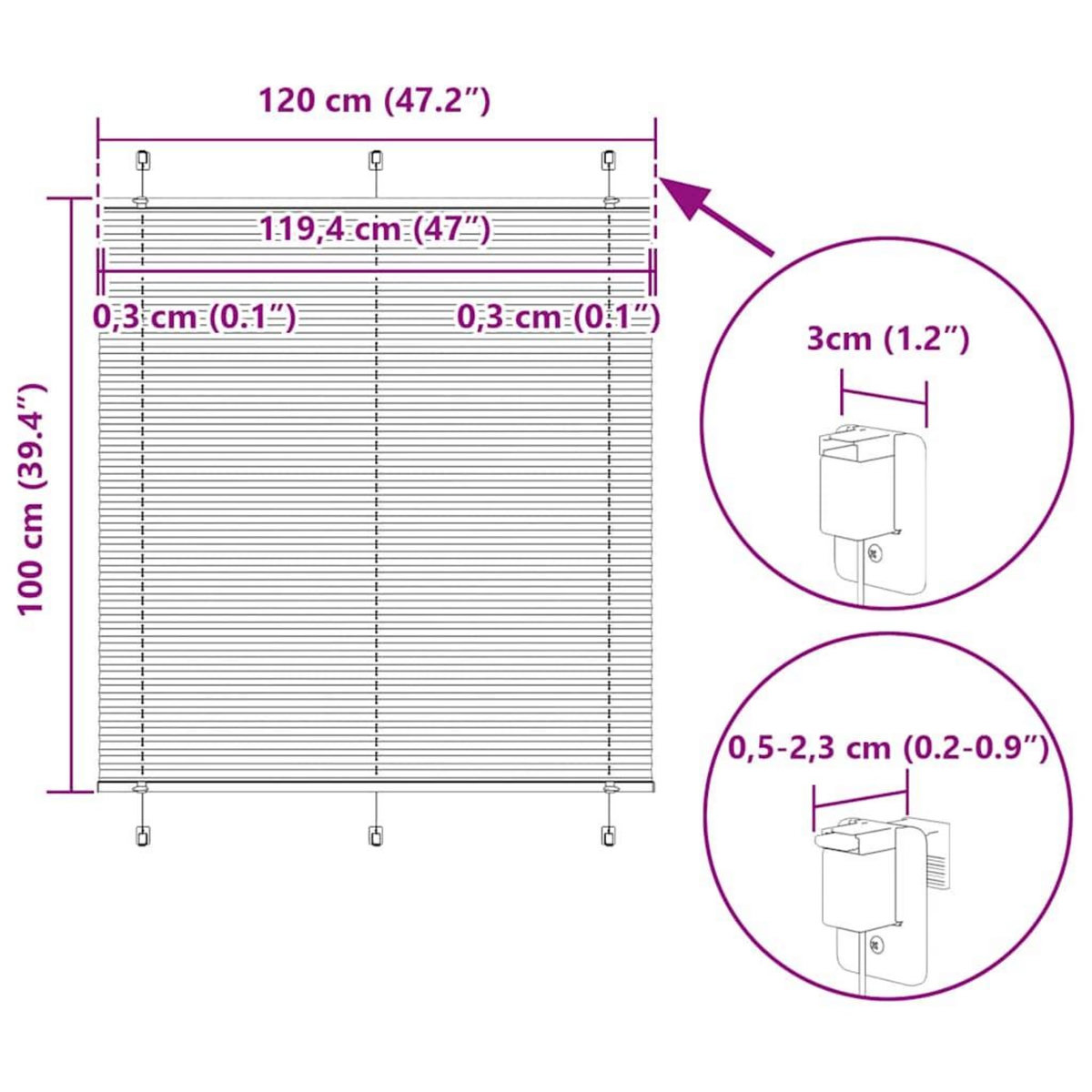 VIDAXL Store plisse rouge bordeaux 120x100 cm largeur du tissu 119,4cm