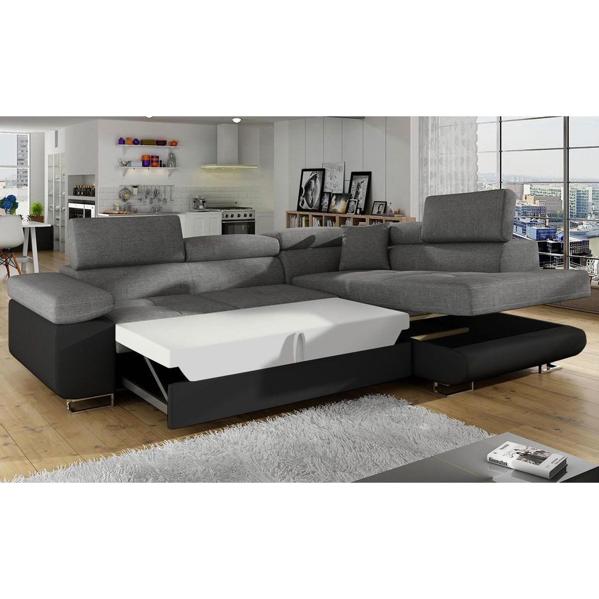 Voir la diapositive 3 : Paris Prix Canapé convertible d'angle droit  toms  275cm gris