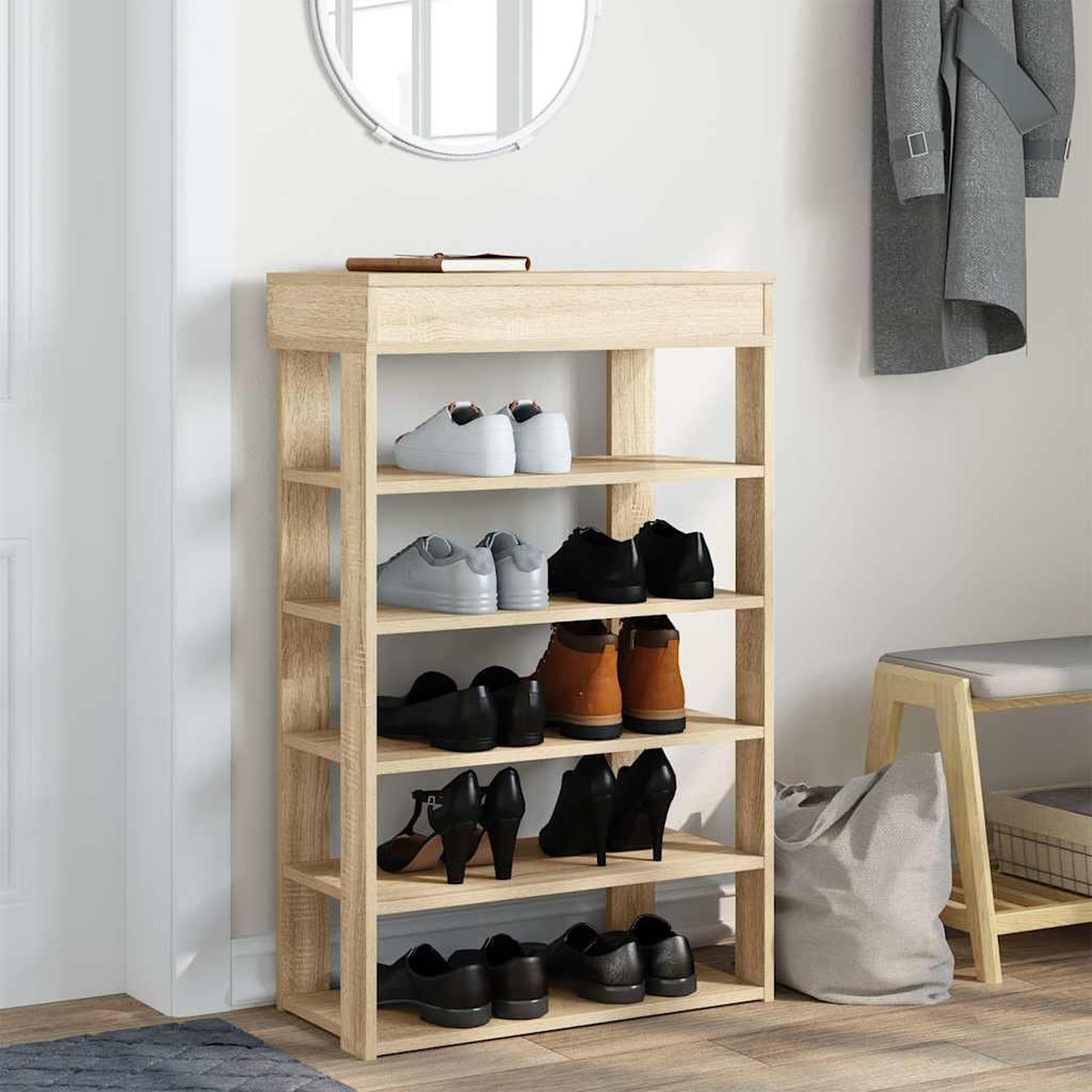 Voir la diapositive 3 : VIDAXL Etagere a chaussures chene sonoma 60x30x98 cm bois d'ingenierie
