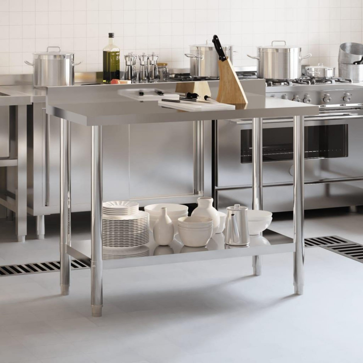 VIDAXL Table de travail de cuisine avec dosseret 110x55x93 cm inox