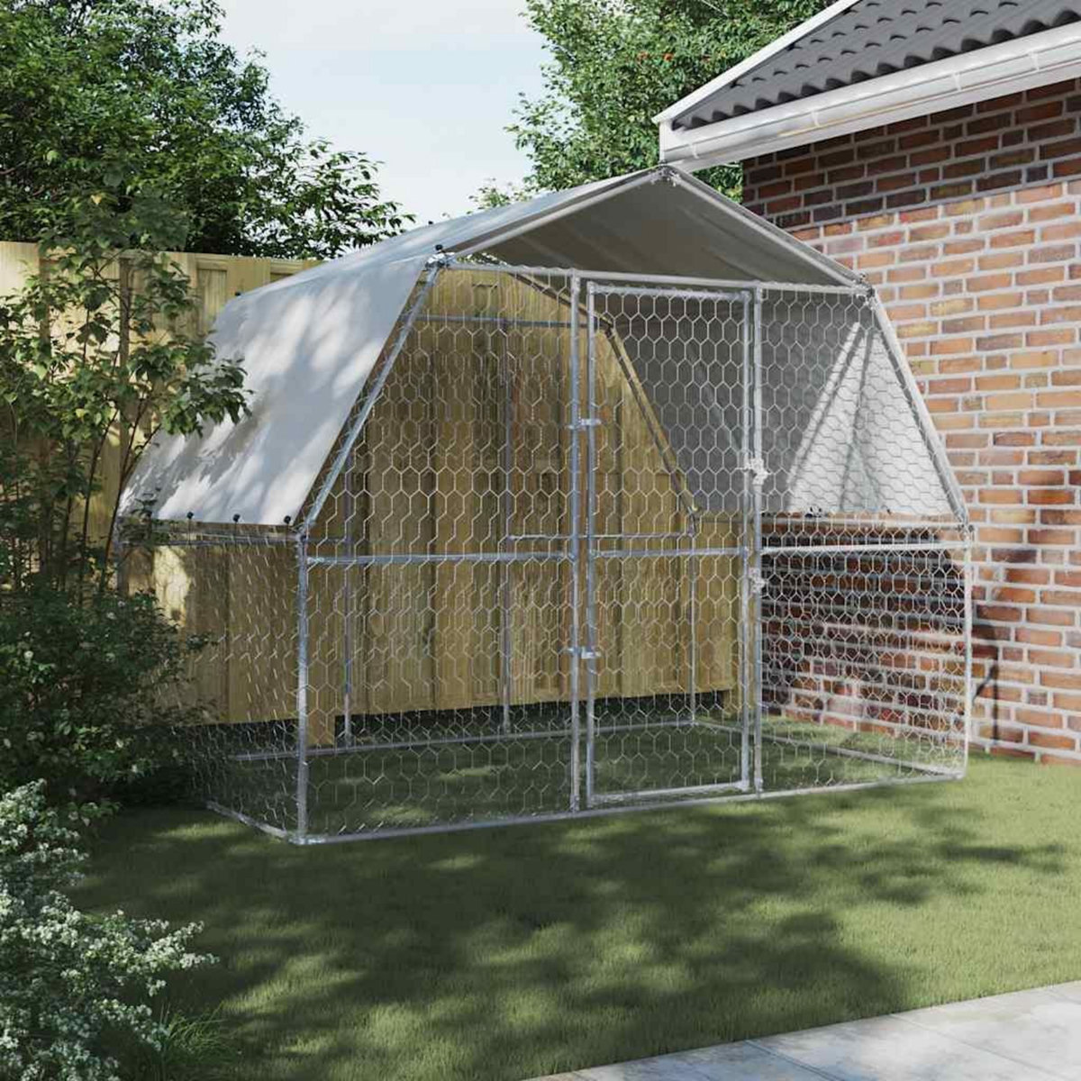 VIDAXL Cage pour chiens avec toit et porte argente acier galvanise