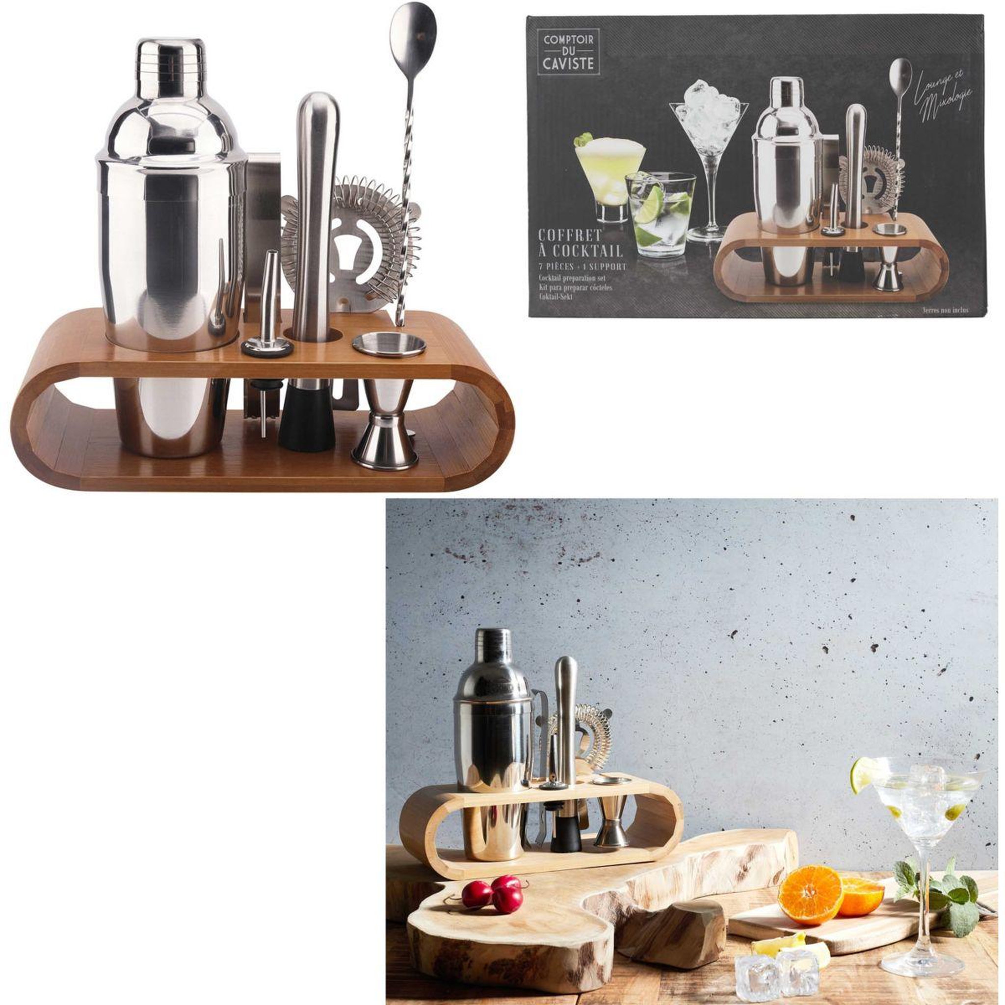 Voir la diapositive 2 : COOK CONCEPT Coffret cocktail a cocktail support bambou