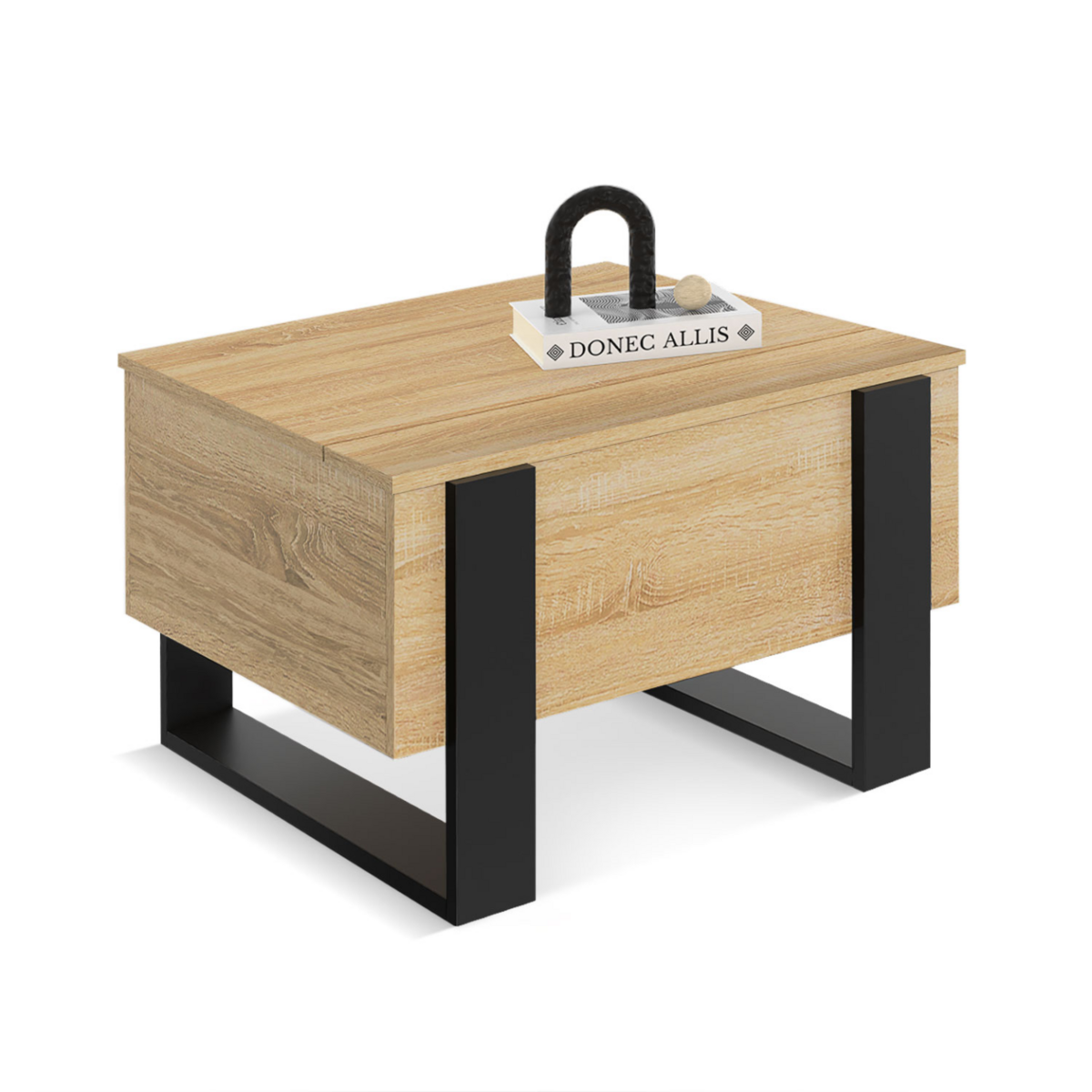 ID MARKET Table basse carrée plateau relevable 70 cm PHOENIX bois et noir