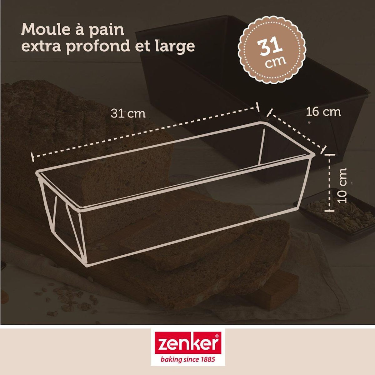 ZENKER Set pâtisserie avec moule à pain 31 cm, 2 bols à mixer, verre mesureur et spatule Zenker