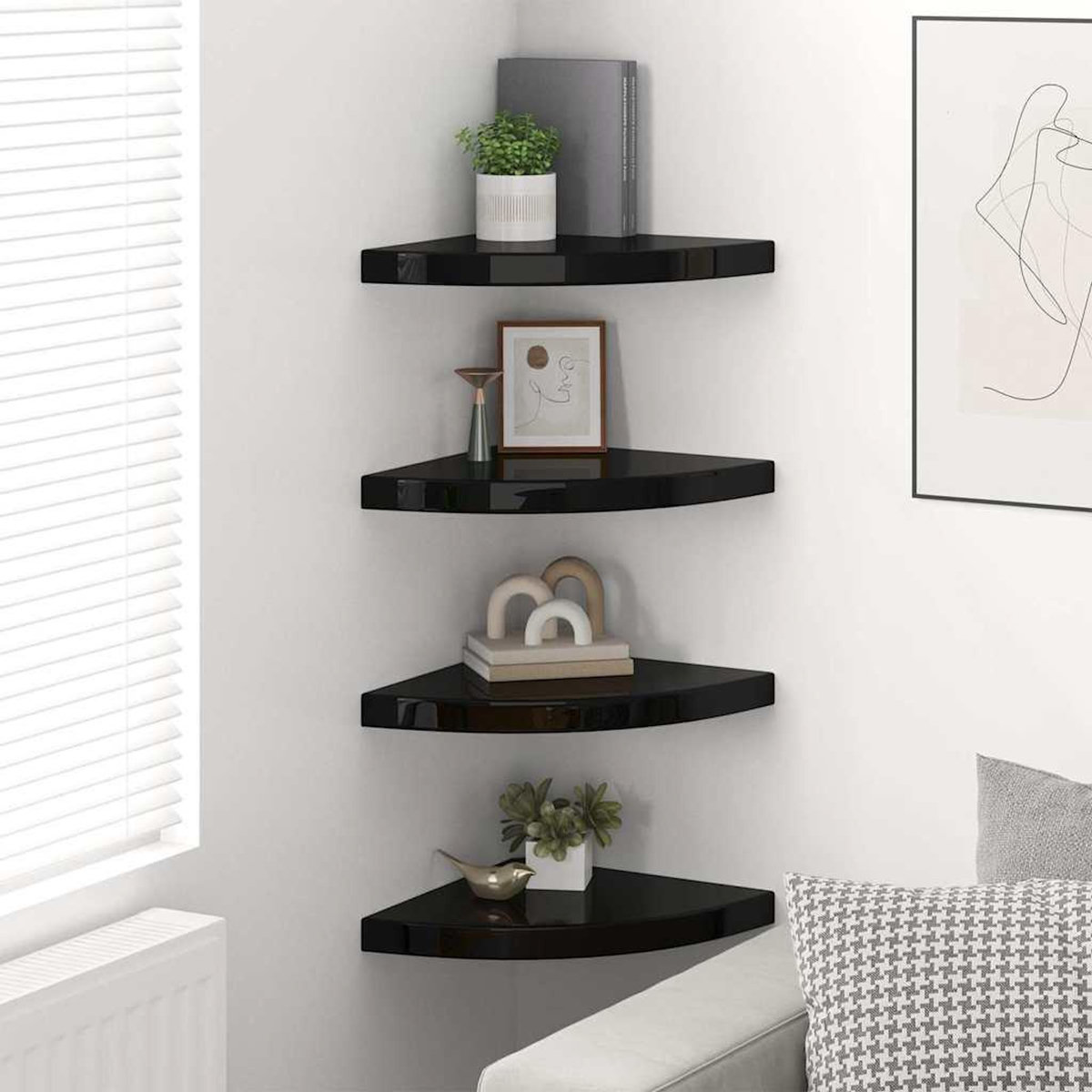 VIDAXL Etageres d'angle flottantes 4 pcs noir brillant 35x35x3,8cm MDF