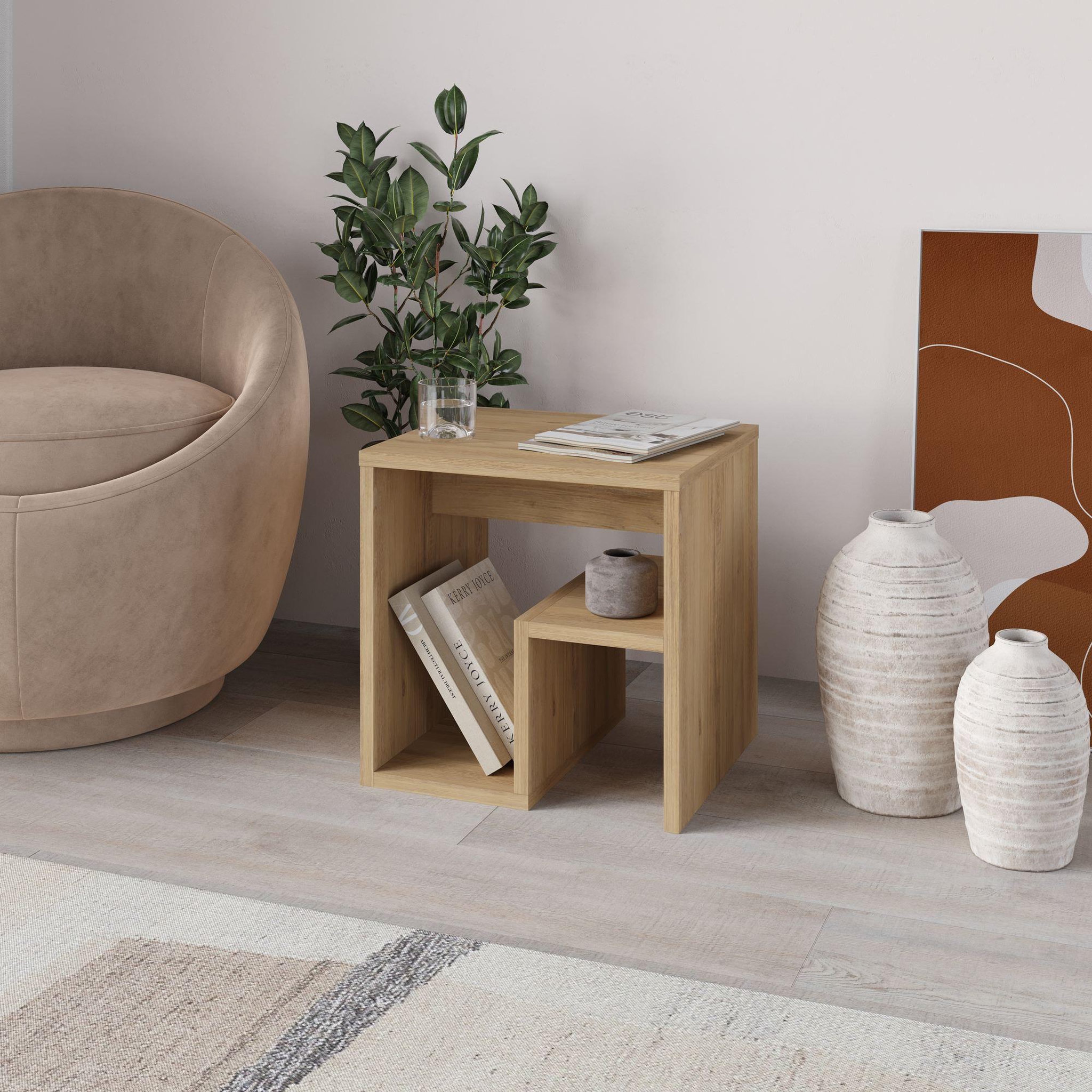 Voir la diapositive 2 : Habitat et Jardin Table d'appoint en bois  bon  40 x 35 x 40 cm - chêne saphir