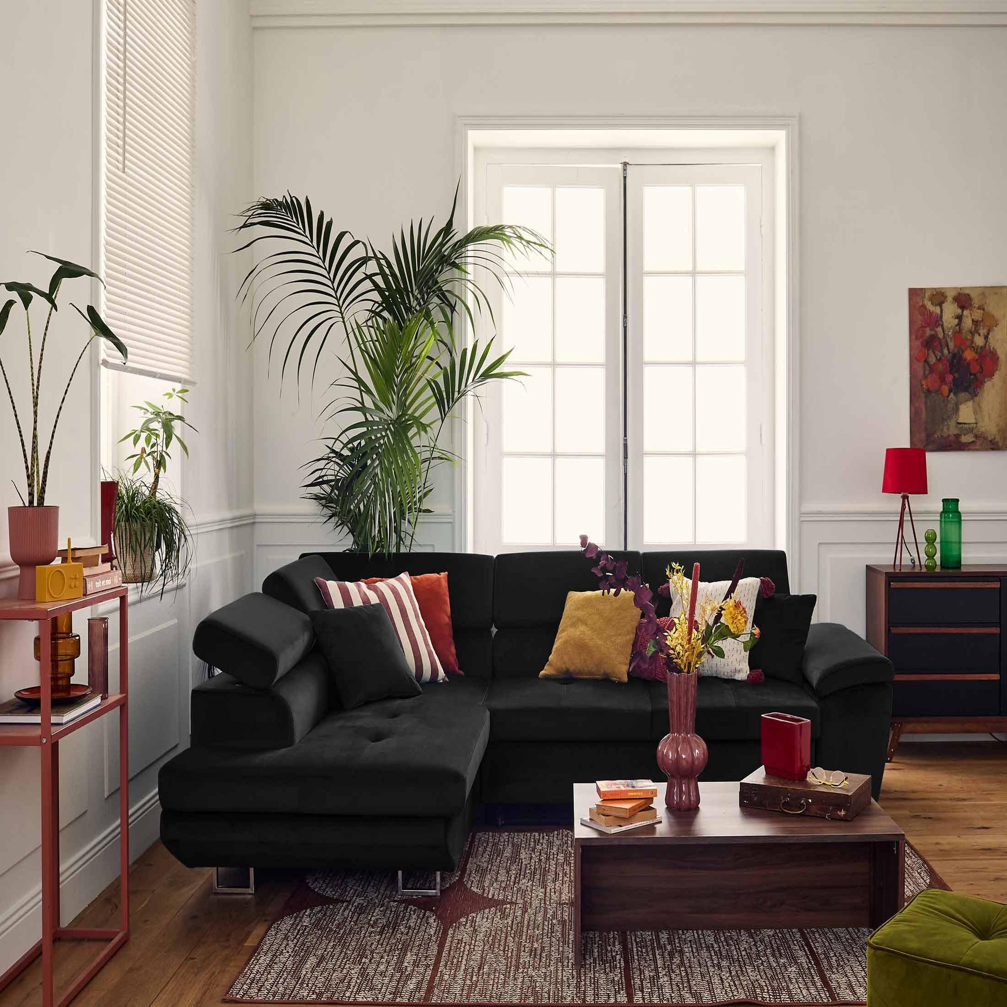Voir la diapositive 6 : BEST MOBILIER Dimas - canapé d'angle gauche 5 places - convertible avec coffre et têtières réglables - en velours