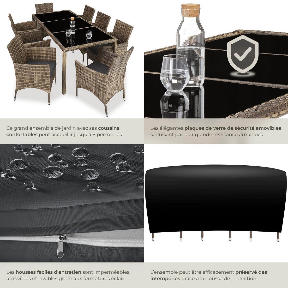 tectake Salon de jardin pour 8 personnes marron naturel/gris foncé