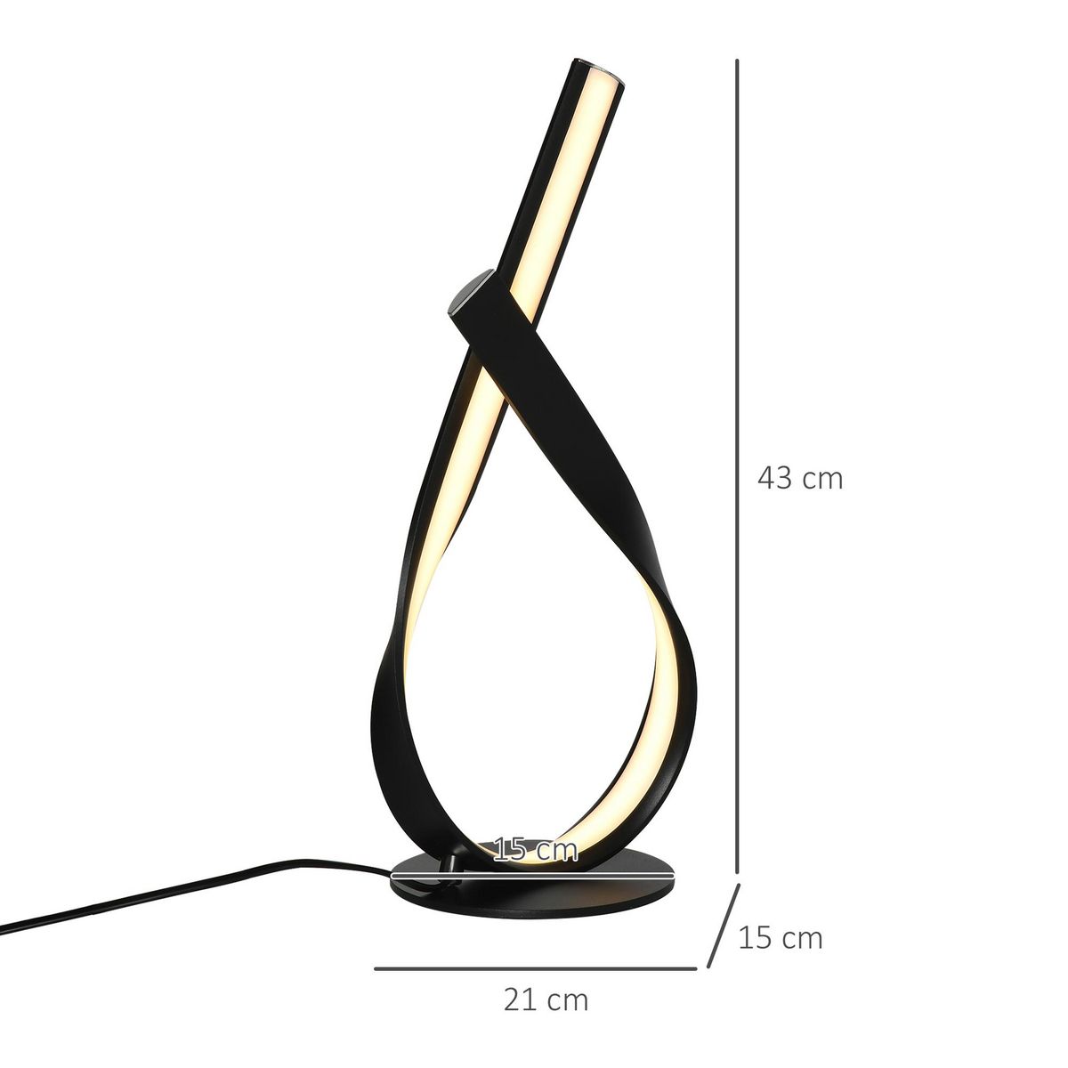 HOMCOM Lampe à poser design contemporain - lampe de table design spirale - dim. 21L x 15l x 43H cm - alu. noir LED blanc chaud