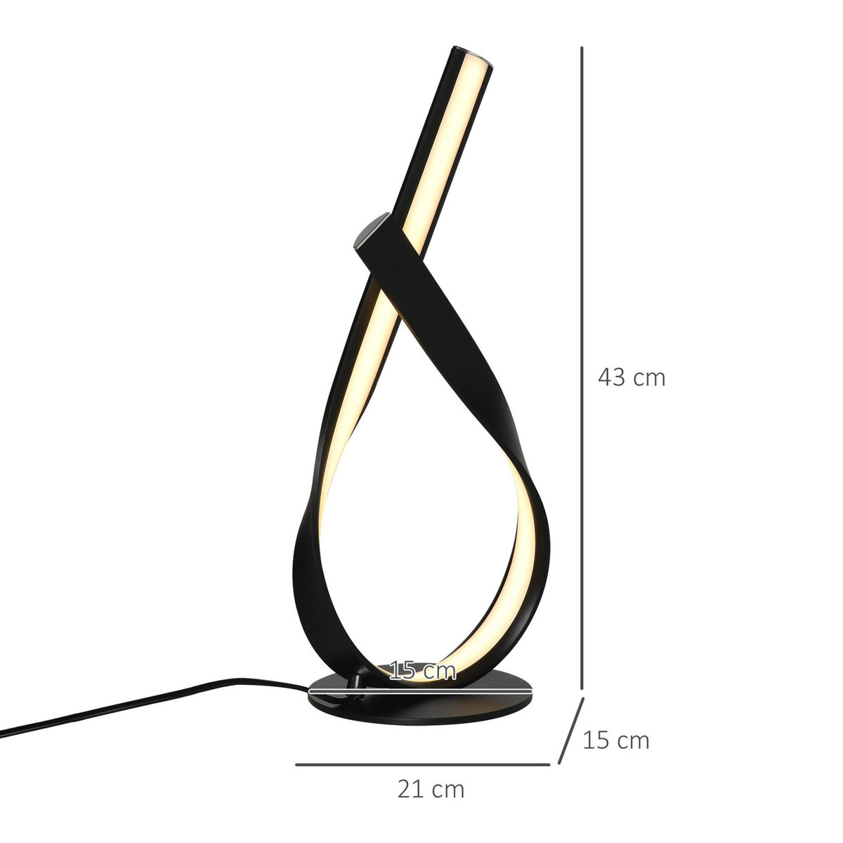 HOMCOM Lampe à poser design contemporain - lampe de table design spirale - dim. 21L x 15l x 43H cm - alu. noir LED blanc chaud