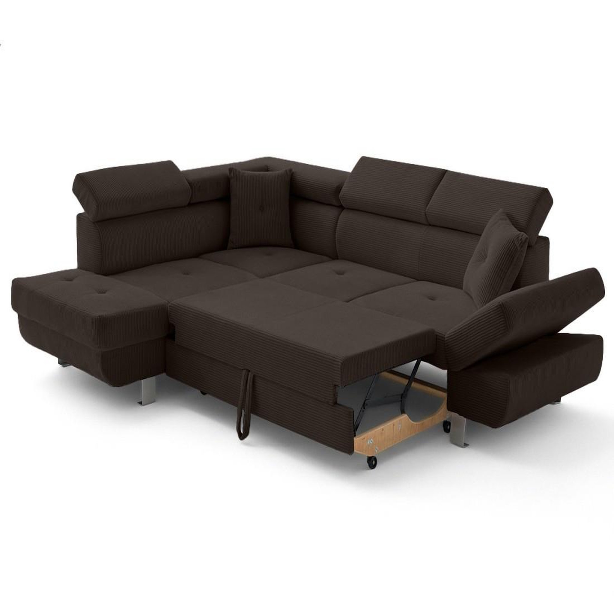 Voir la diapositive 3 : BEST MOBILIER Lisbona - canapé d'angle gauche 5 places convertible avec têtières en velours côtelé