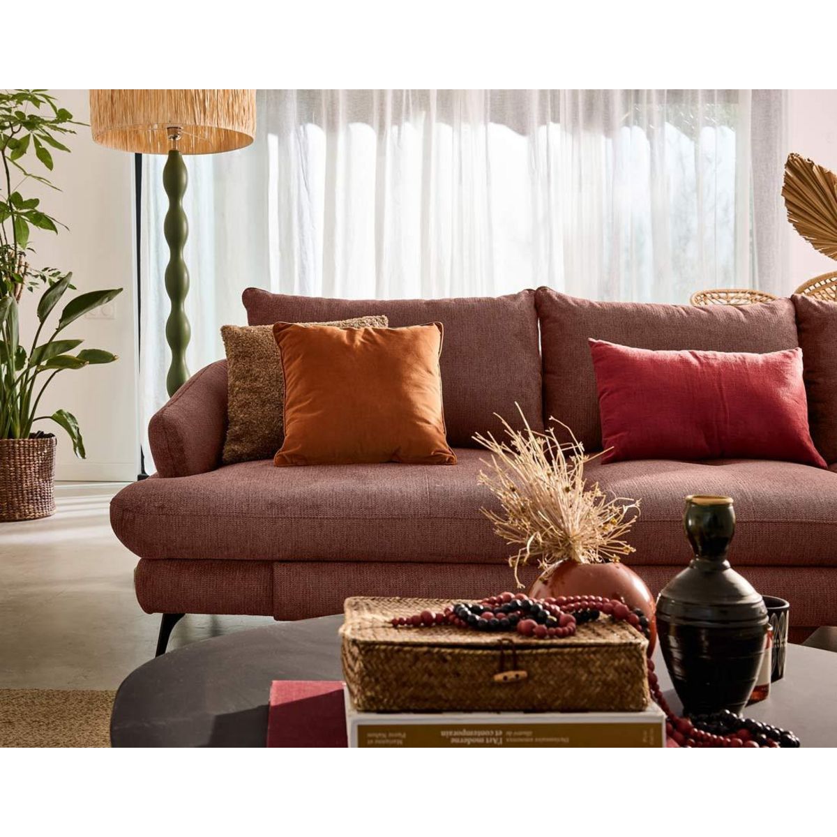 LISA DESIGN Ninon - canapé d'angle droit 4 places convertible avec coffre en tissu texturé